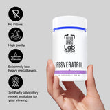 Lab Tested Supplements Resveratrol 68g capsules in hand