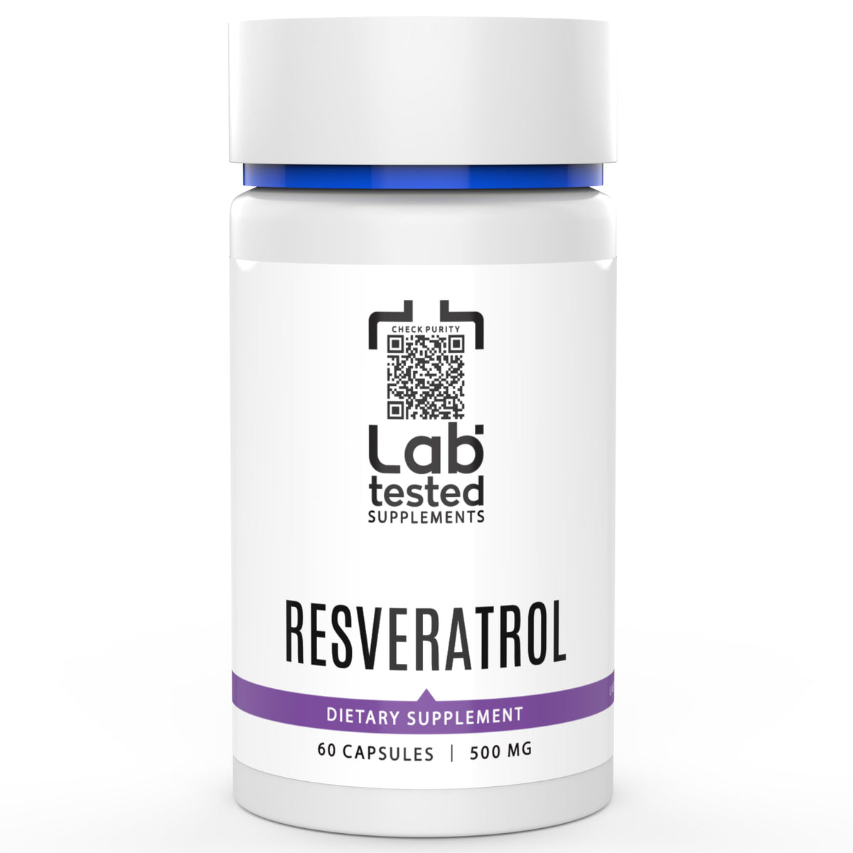 Lab Tested Supplements Resveratrol 68g off white capsules front view