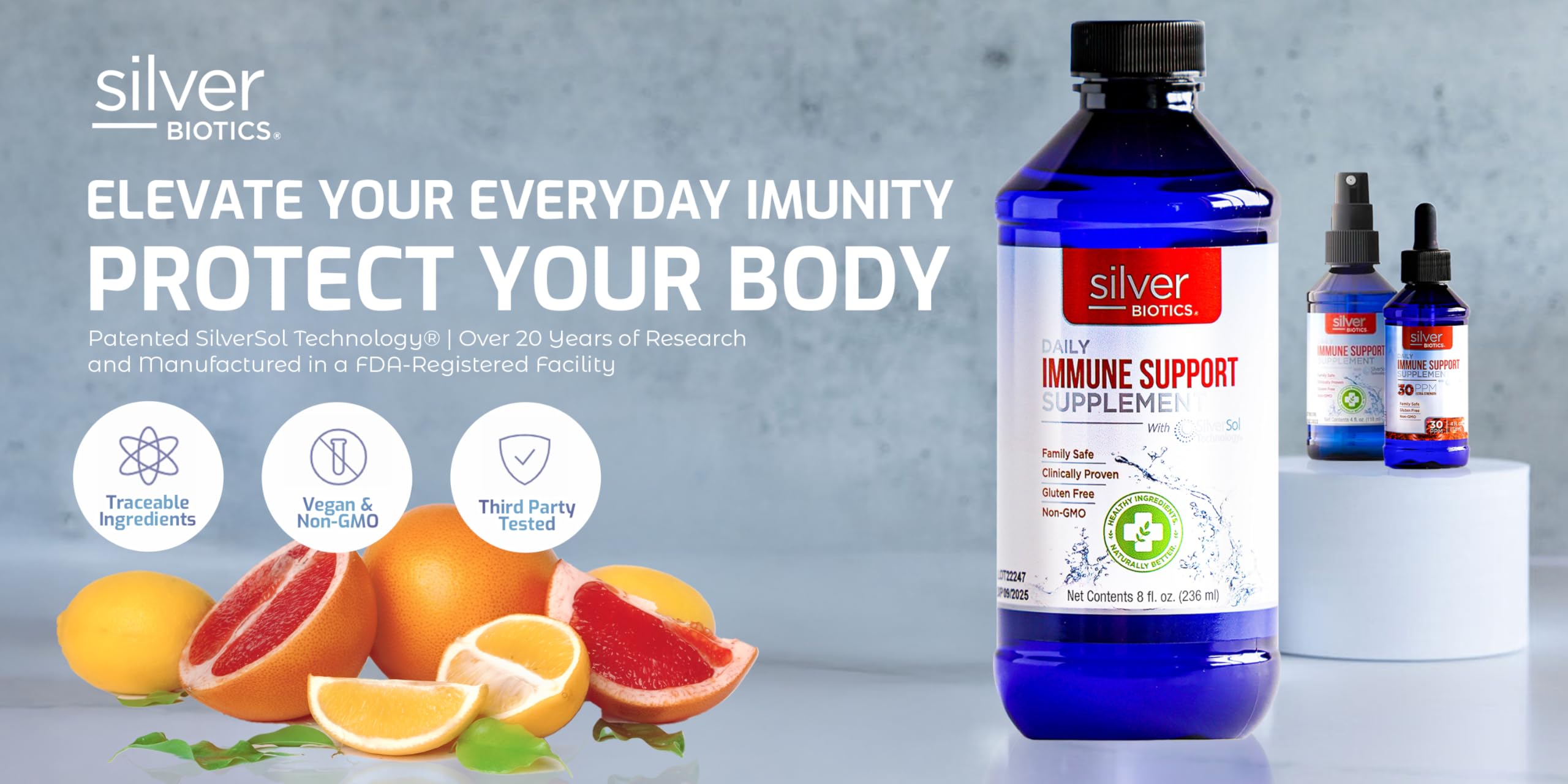 Label details of American Biotech Labs Silver Biotics daily wellness Support