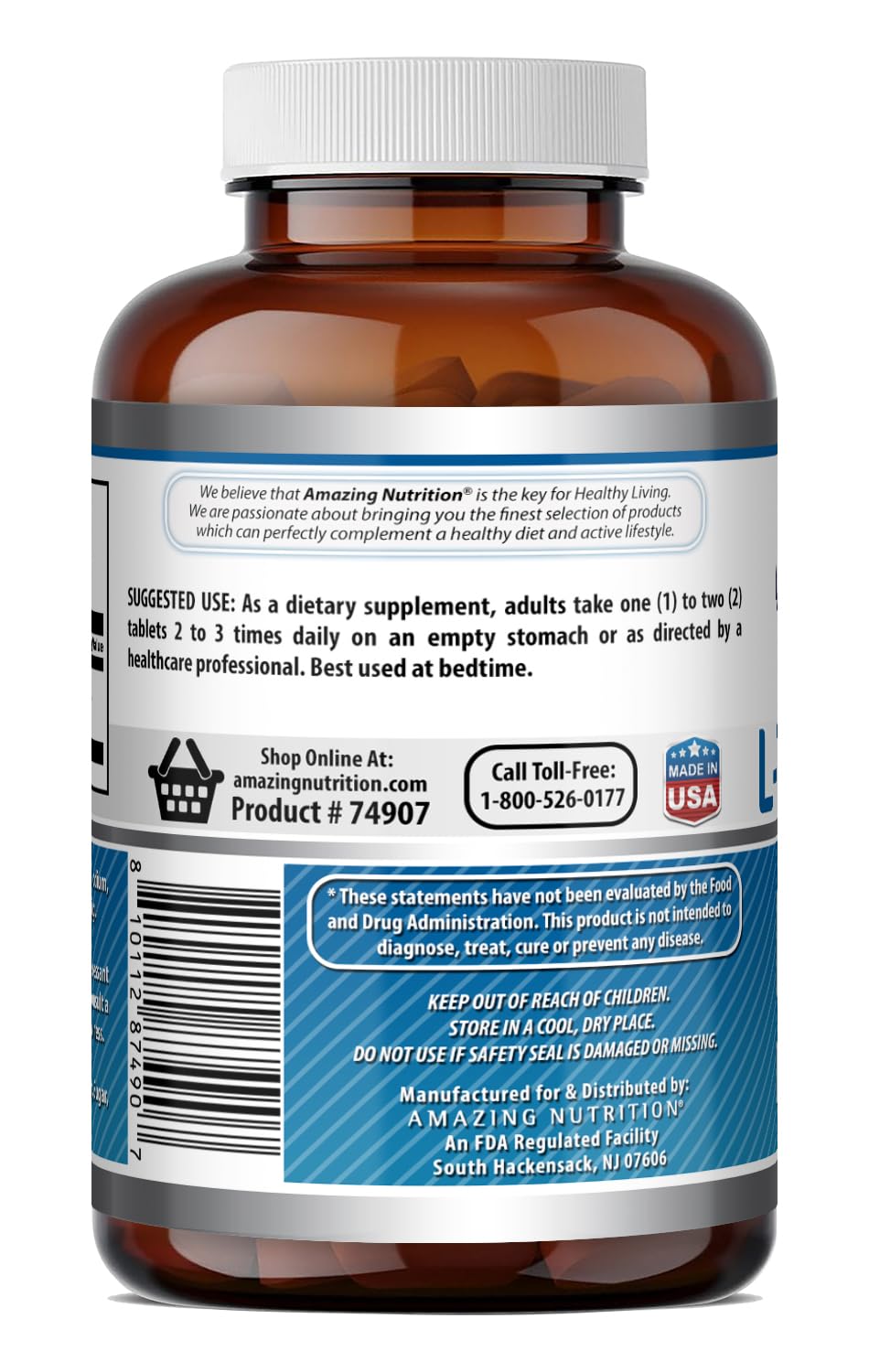 Label on Amazing Nutrition L-Tryptophan 1000mg Tablets