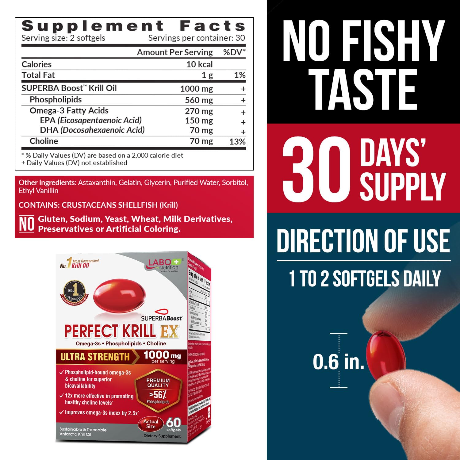 LABO Nutrition Krill Oil 500mg softgel back view