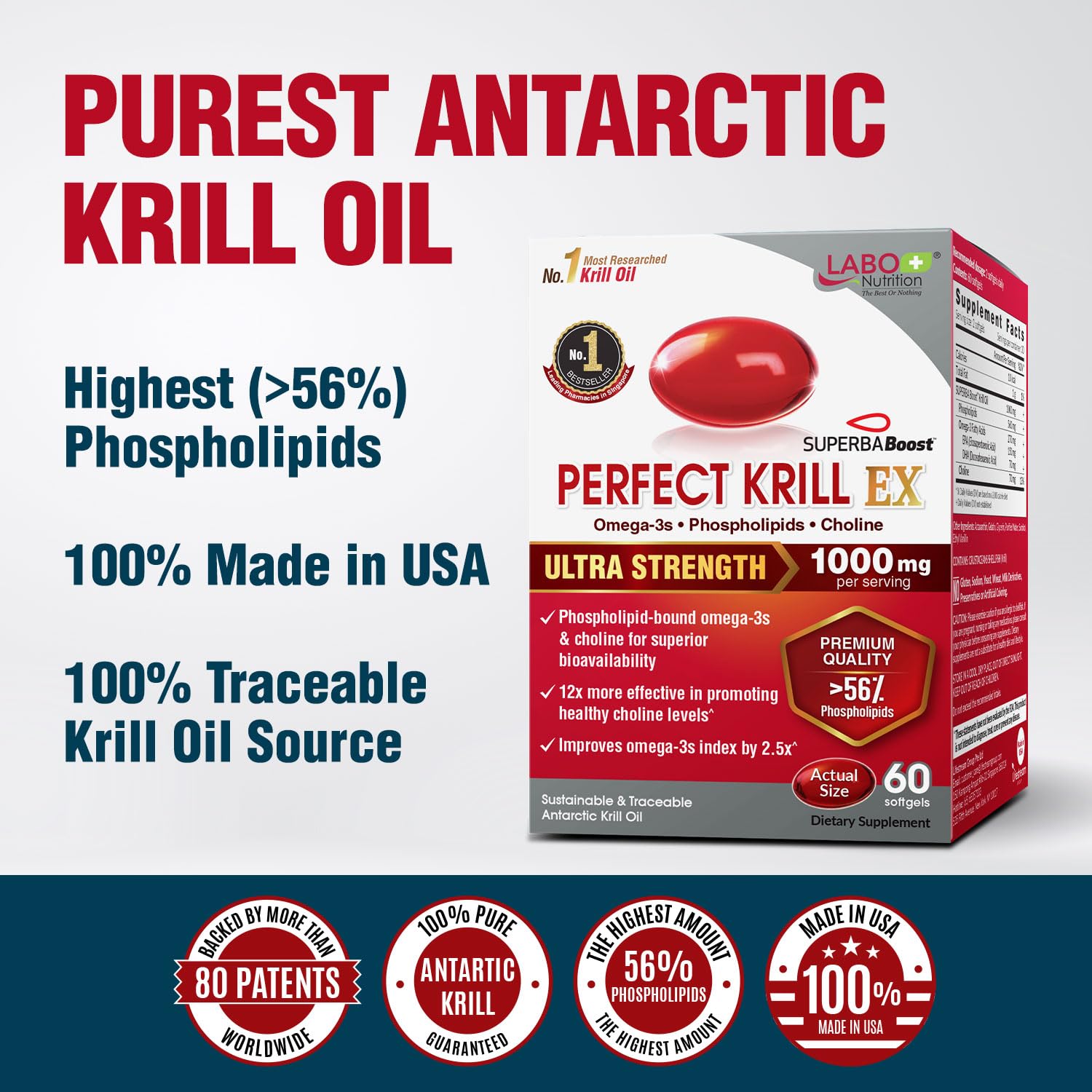 LABO Nutrition Krill Oil 500mg softgel side view