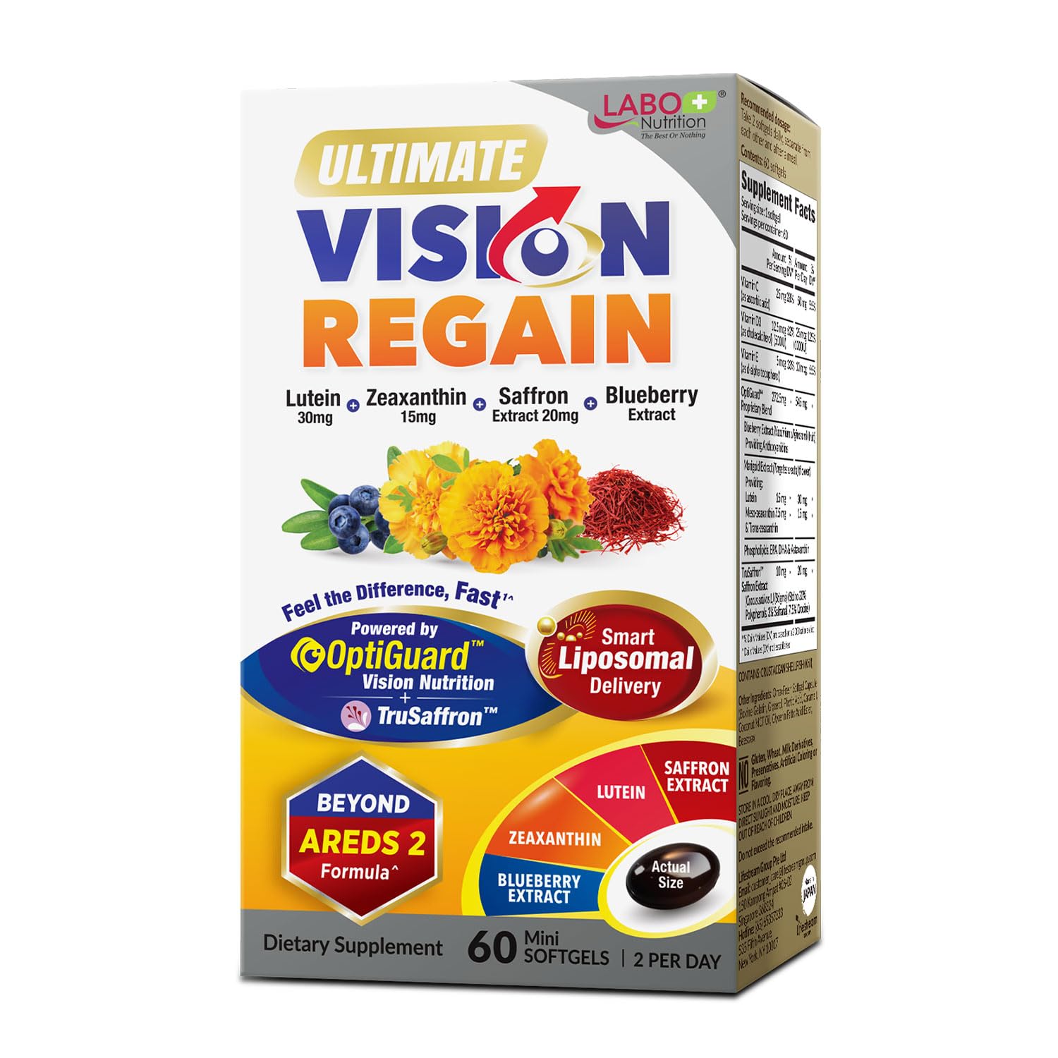 LABO Nutrition Lutein Supplement front view with softgel capsules