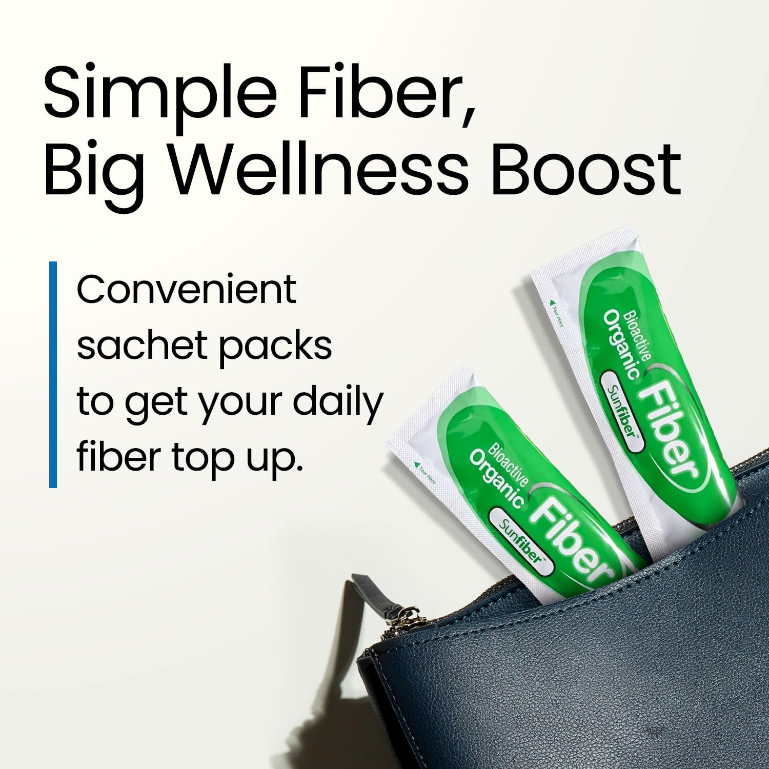 LABO Nutrition Prebiotic Fiber Powder sachets in a travel bag