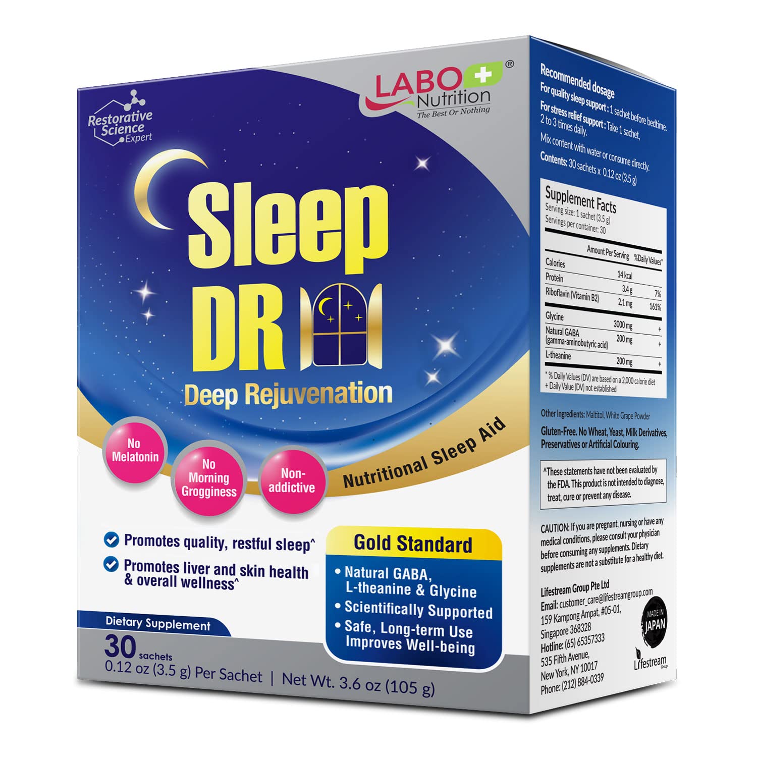 LABO Nutrition Sleep DR Natural GABA Sleep Aid powder sachets packaging