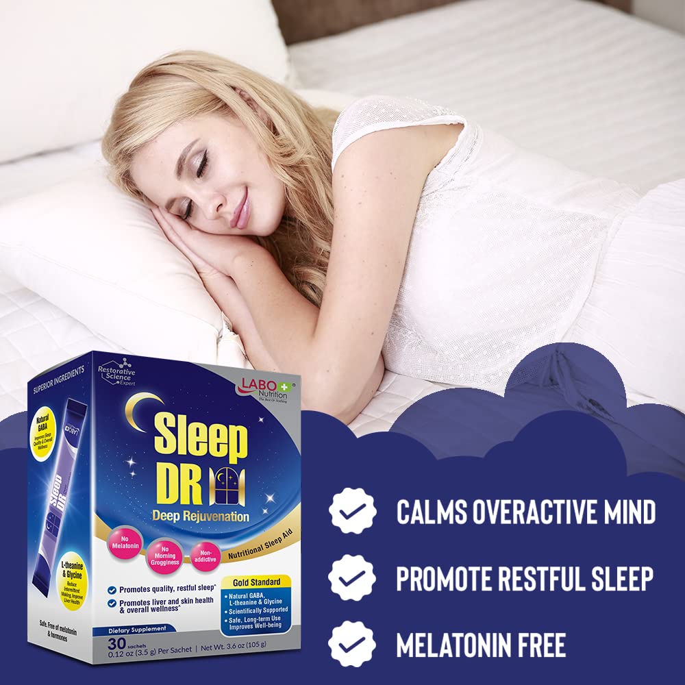 LABO Nutrition Sleep DR sachet opened showing white grape powder
