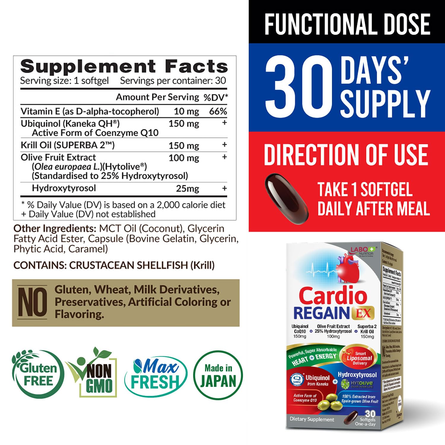 LABO Nutrition Ubiquinol CoQ10 150mg supplement side view