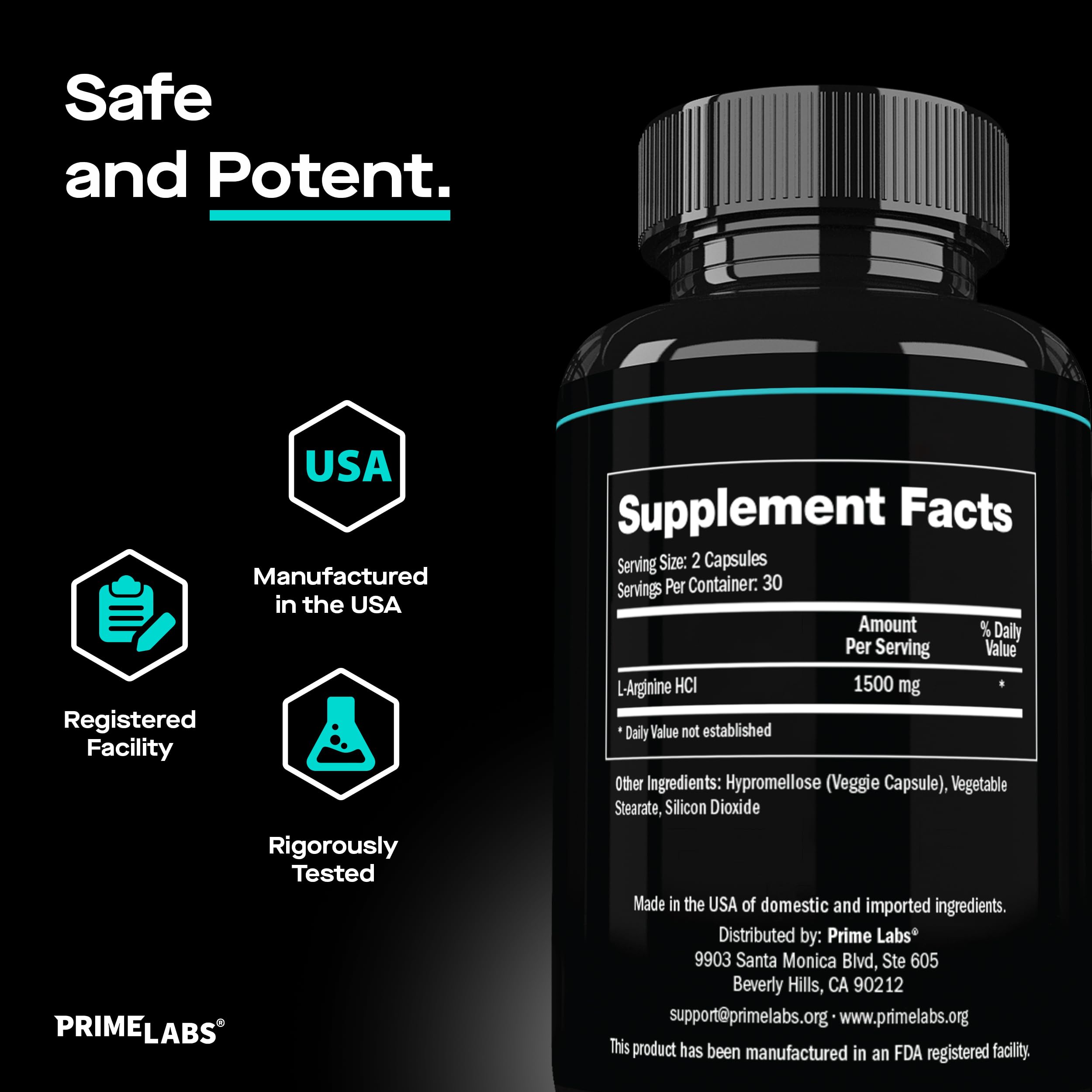 Labs L-Arginine 1500mg capsules on a wooden table