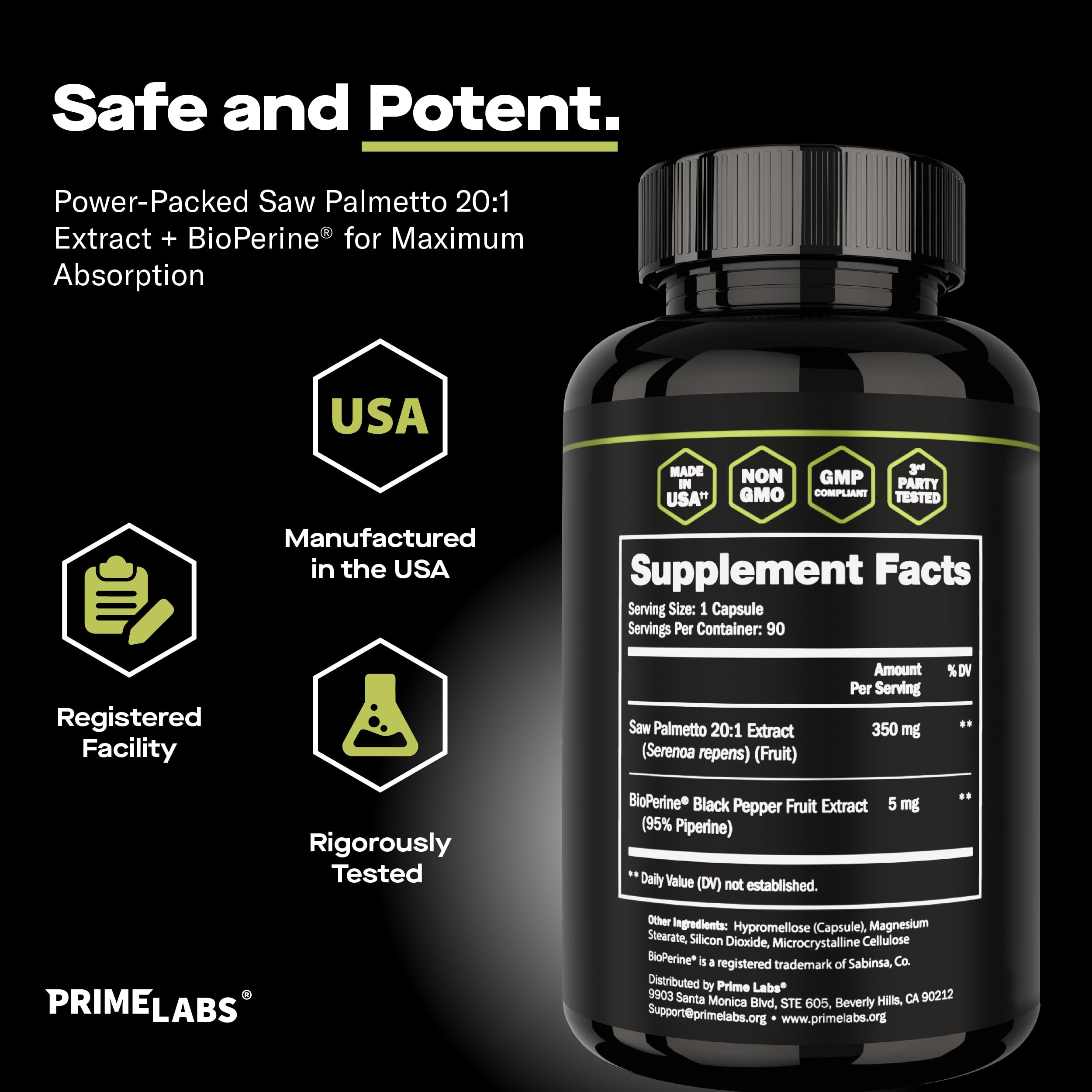 Labs Saw Palmetto Capsules in a hand for size reference