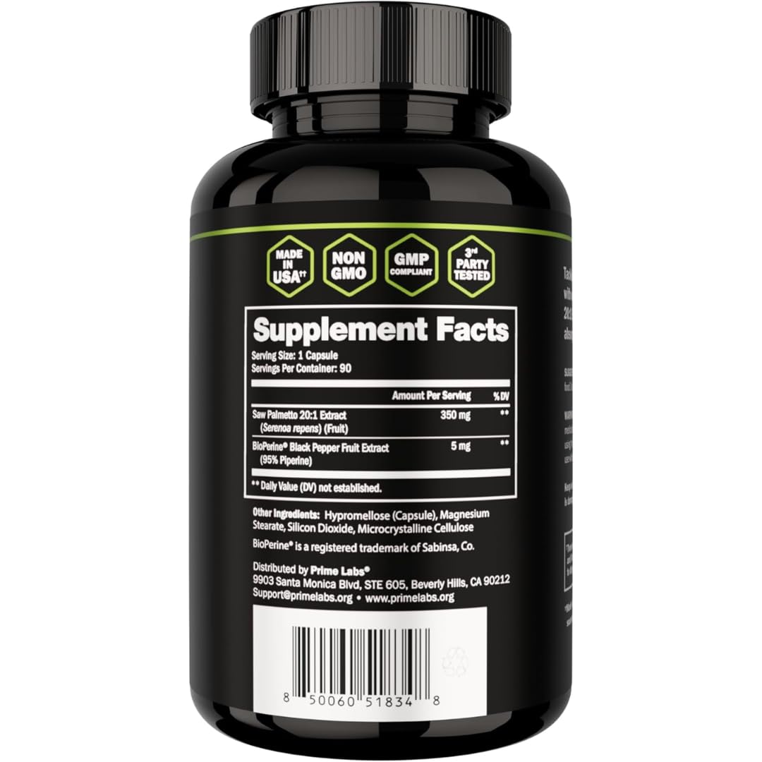 Labs Saw Palmetto Capsules open bottle with capsules visible
