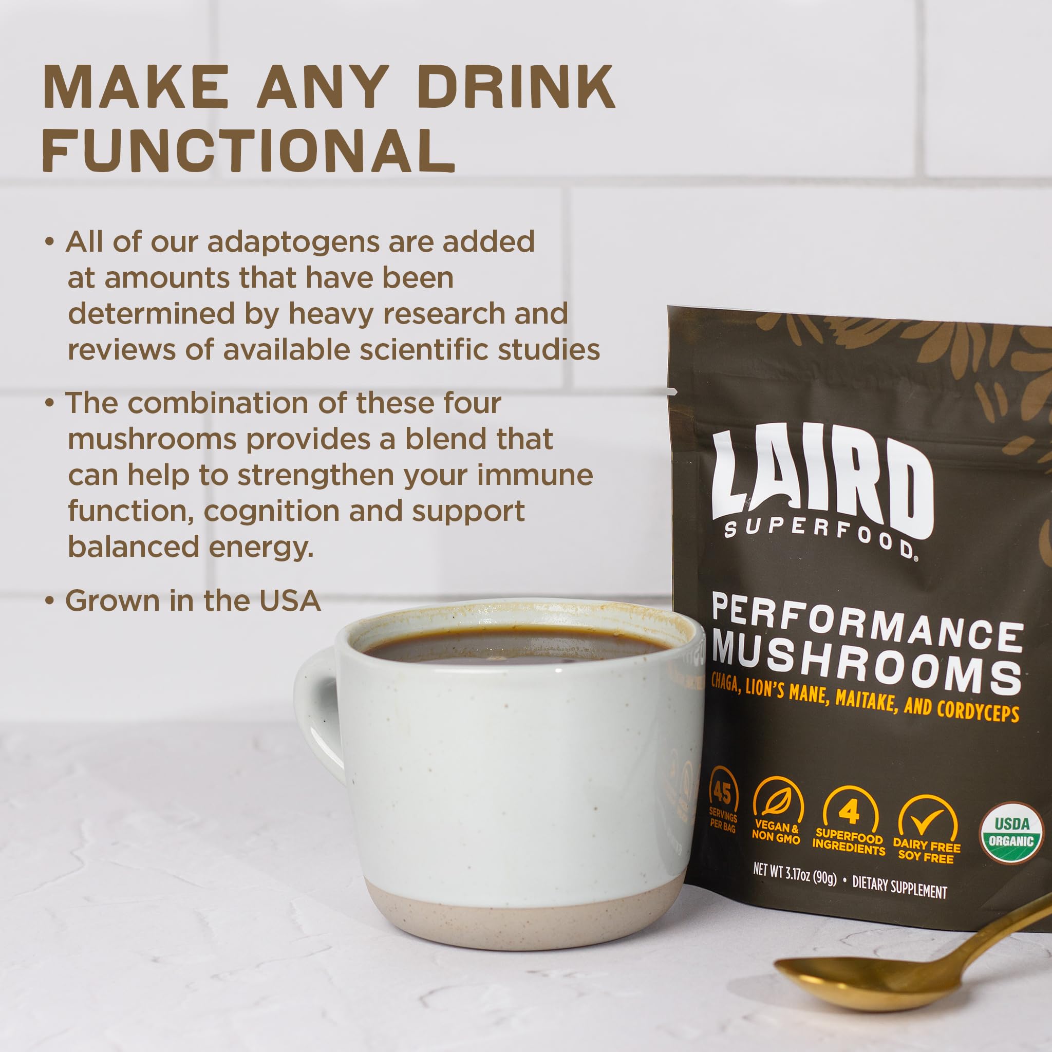 Laird Superfood Organic Mushroom Powder Blend 3.17oz ingredients list