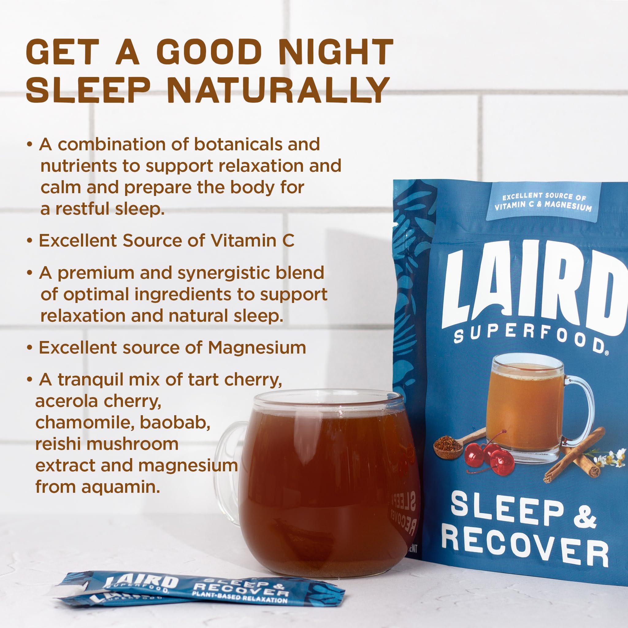 Laird Superfood Sleep & use Supplement mixed in a cup