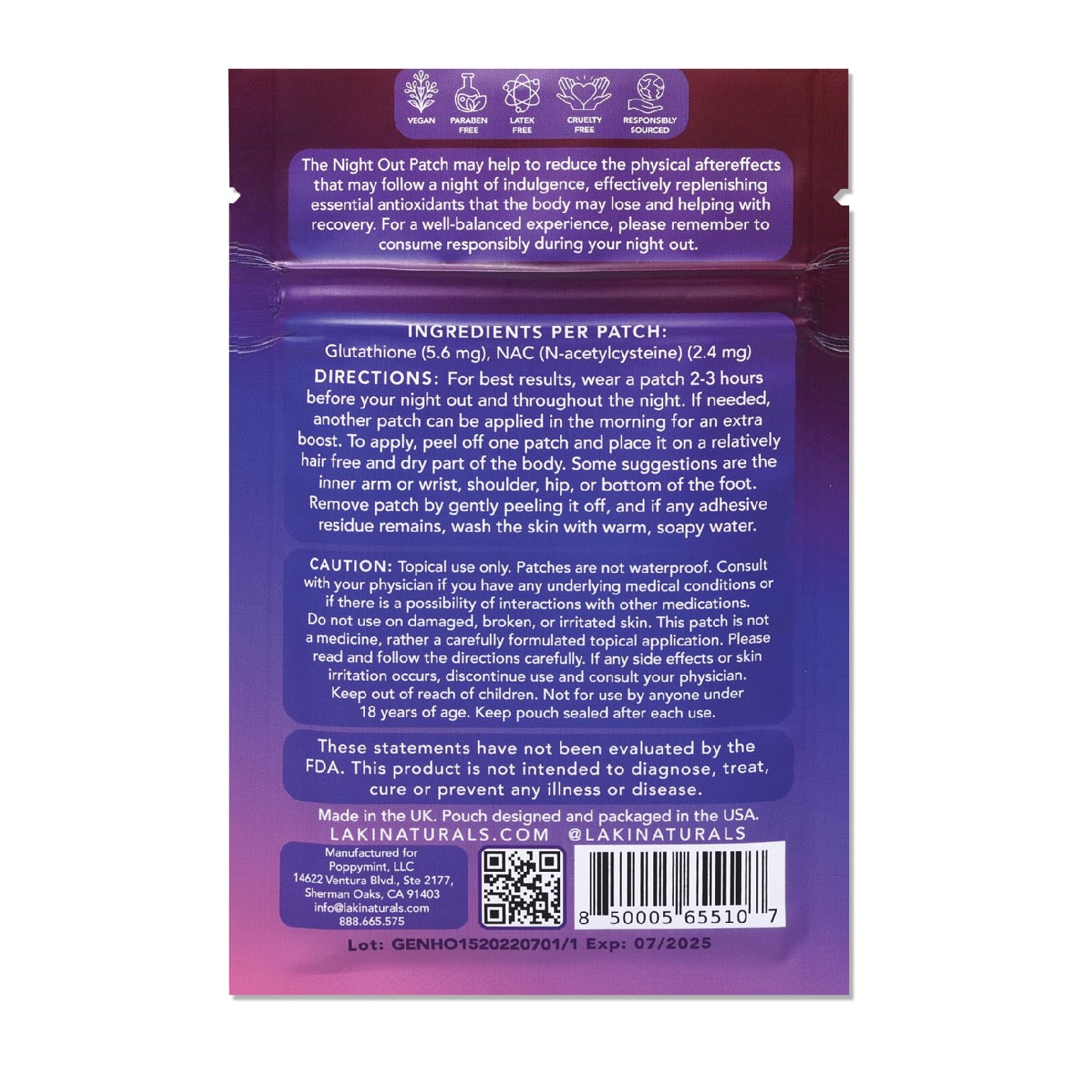 Laki Naturals Night-Out Patch application on skin