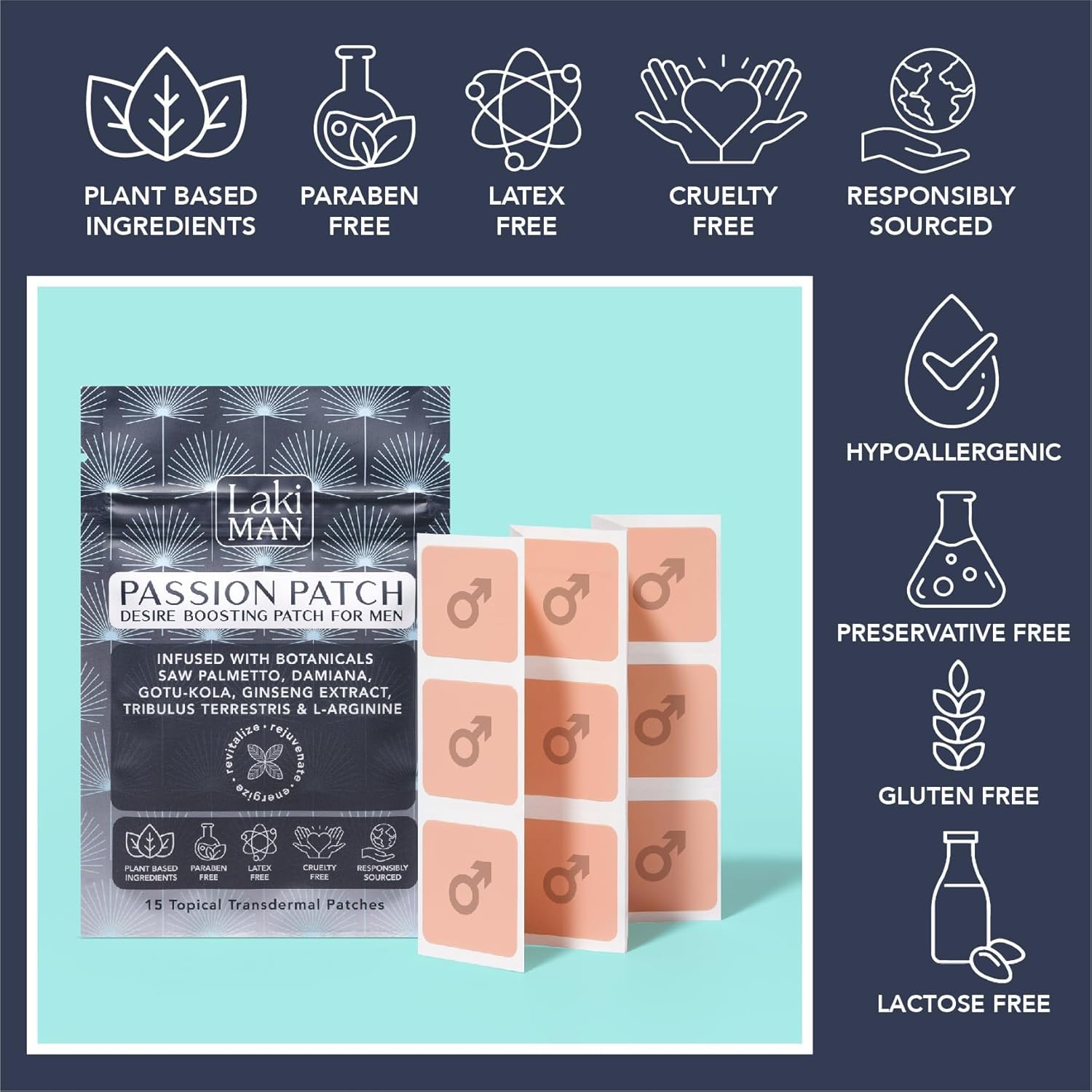 Laki Naturals Passion Patch for Men close-up of patch design