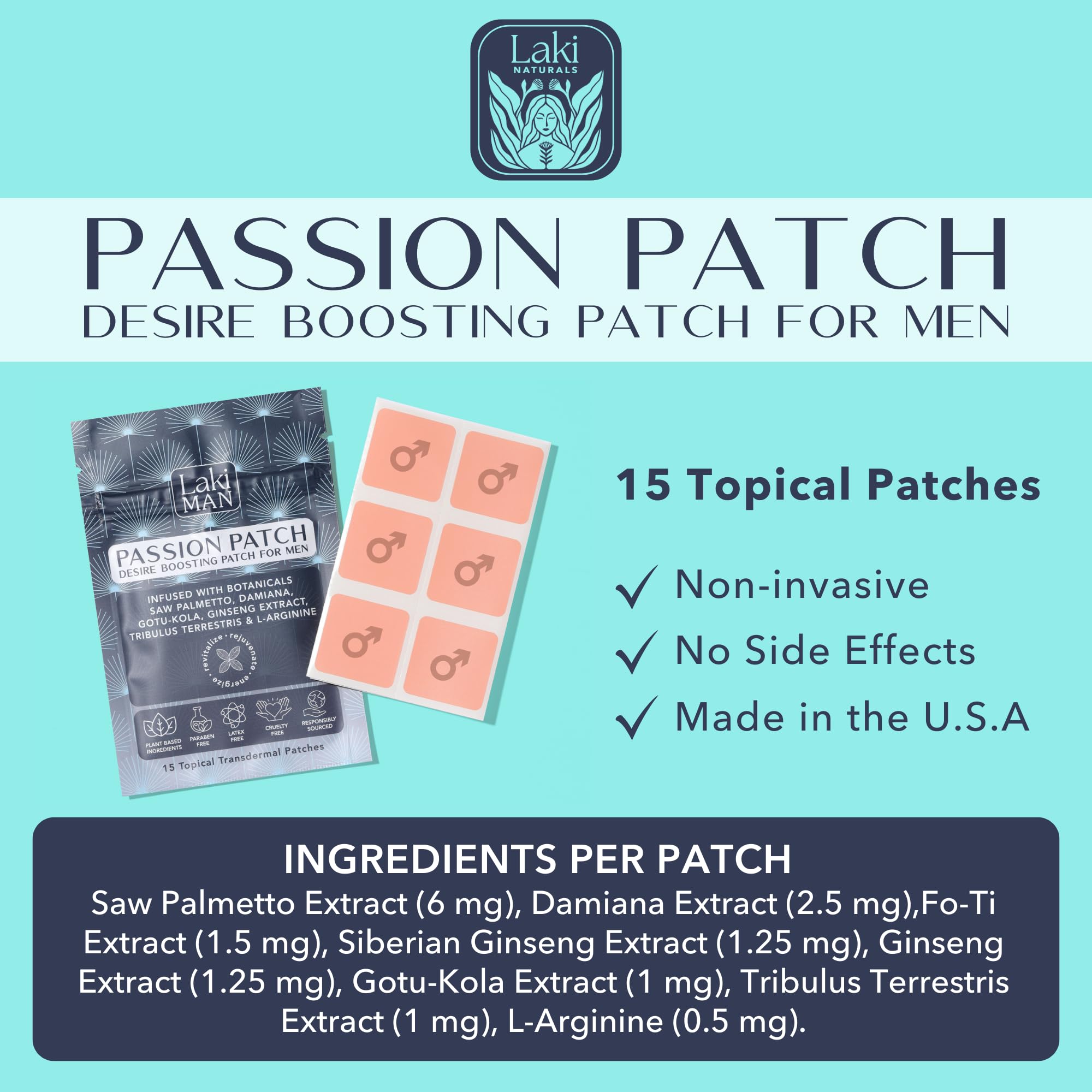 Laki Naturals Passion Patch for Men showing adhesive backing