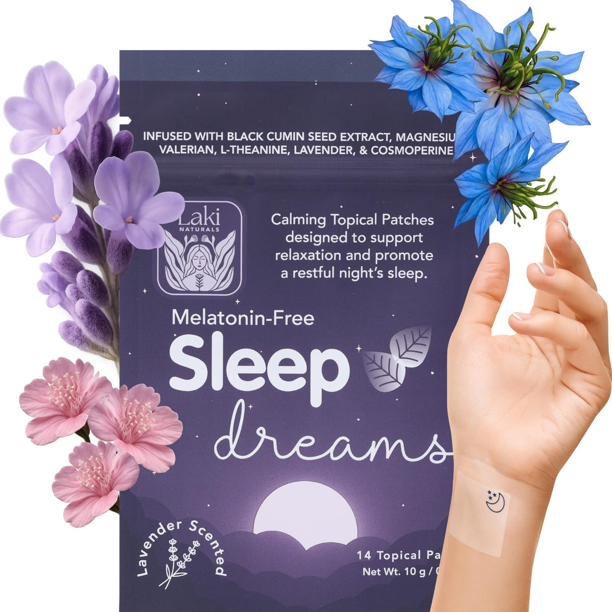 Laki Naturals Sleep Dreams Patch front view with packaging
