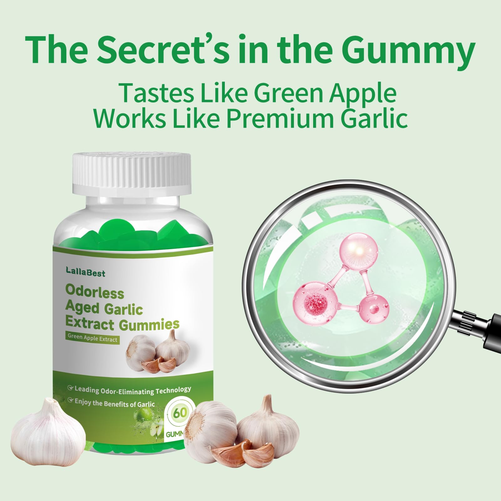 LallaBest Aged Garlic Extract Gummies side view of container