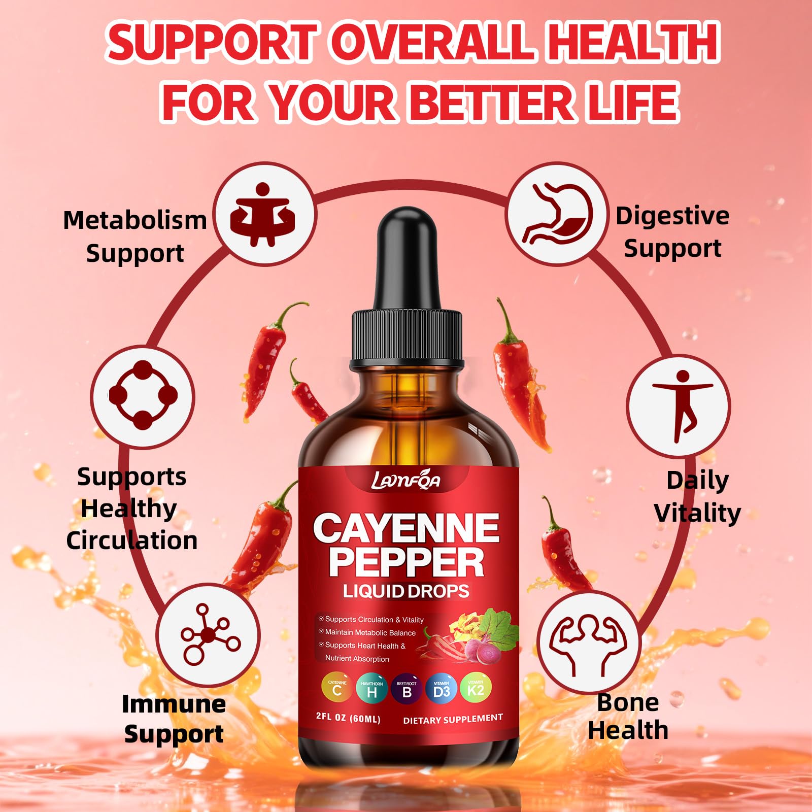 LAMFQA Cayenne Pepper Liquid Drops 30ml dropper close-up