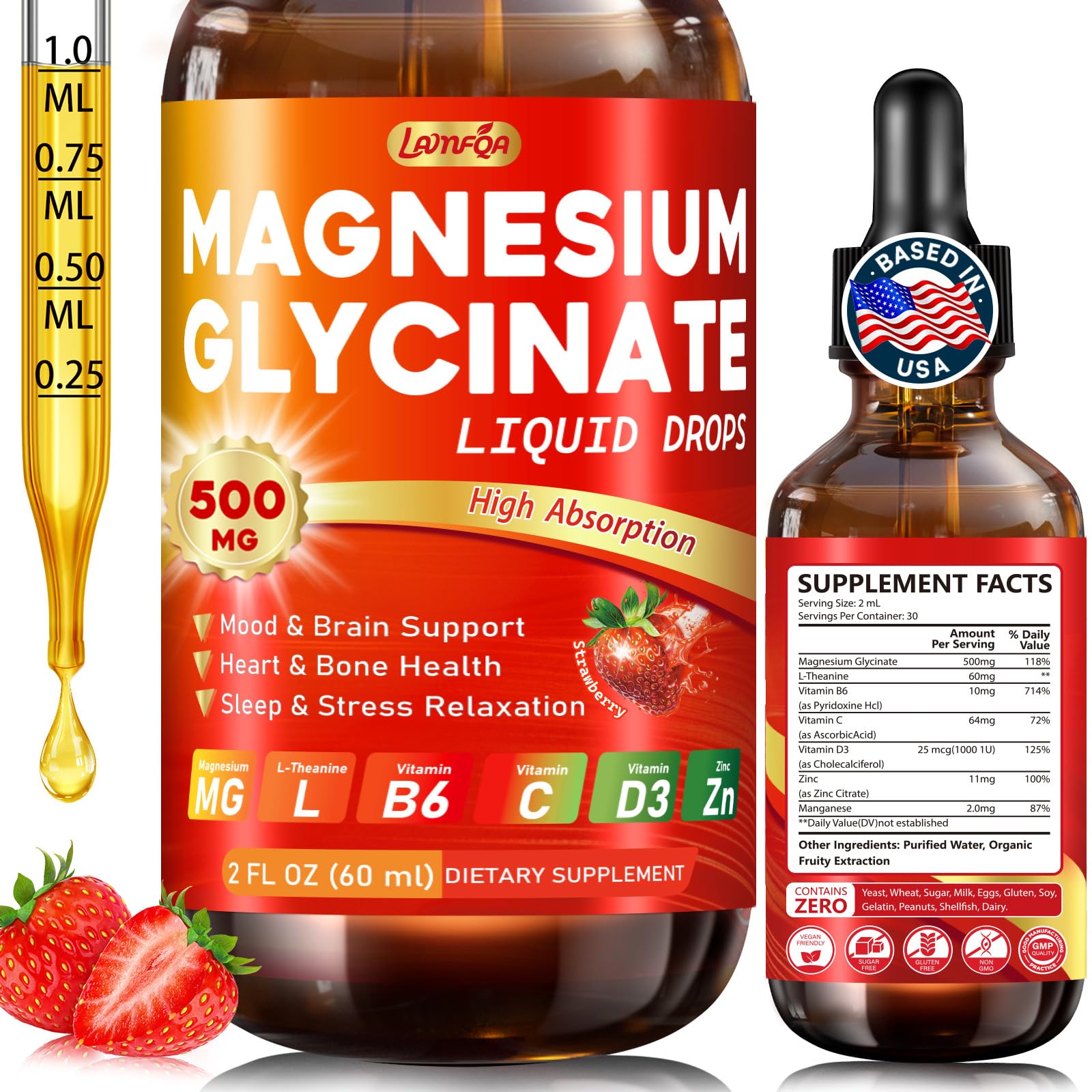 LAMFQA Liquid Magnesium Glycinate 500mg bottle front view