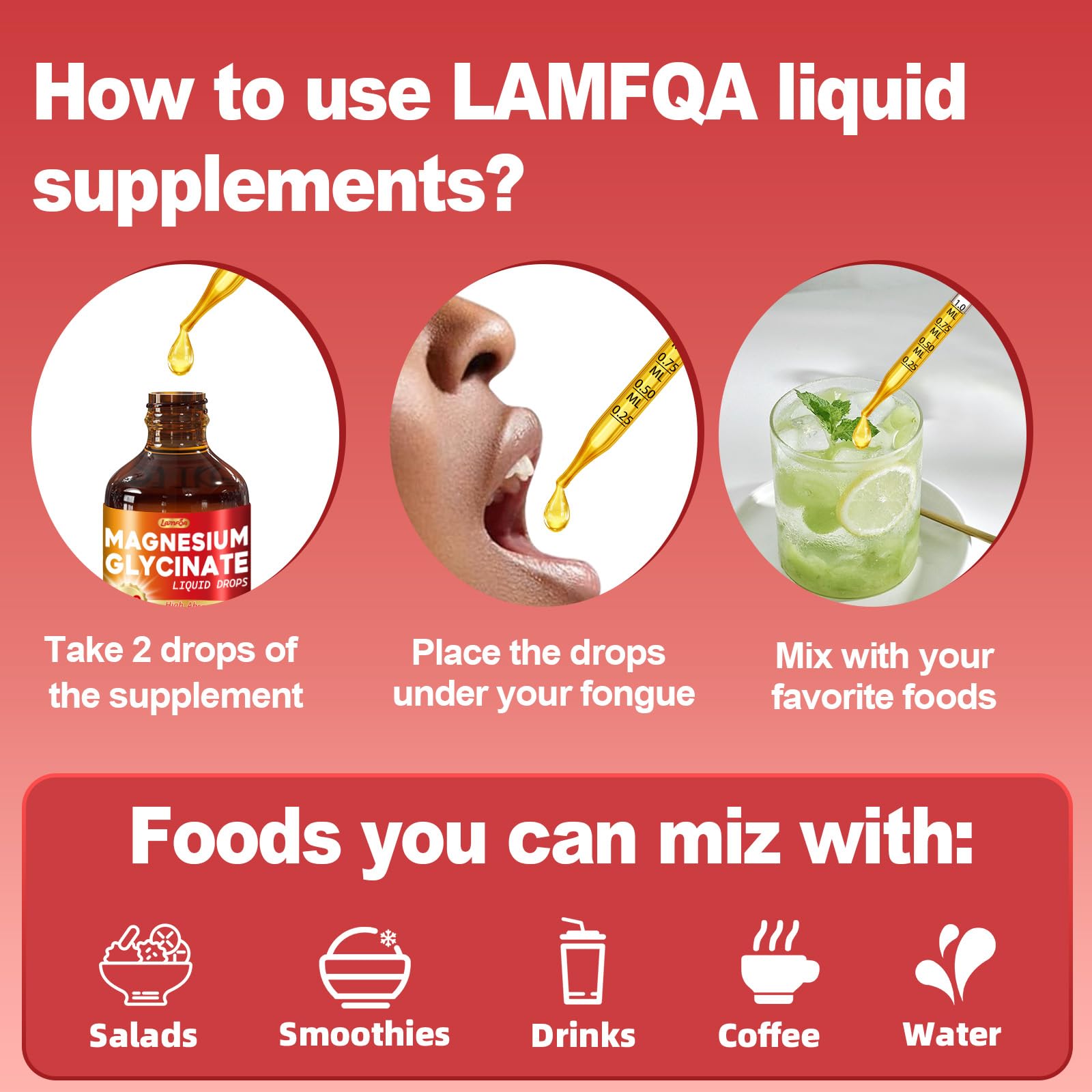 LAMFQA Liquid Magnesium Glycinate 500mg on a kitchen counter