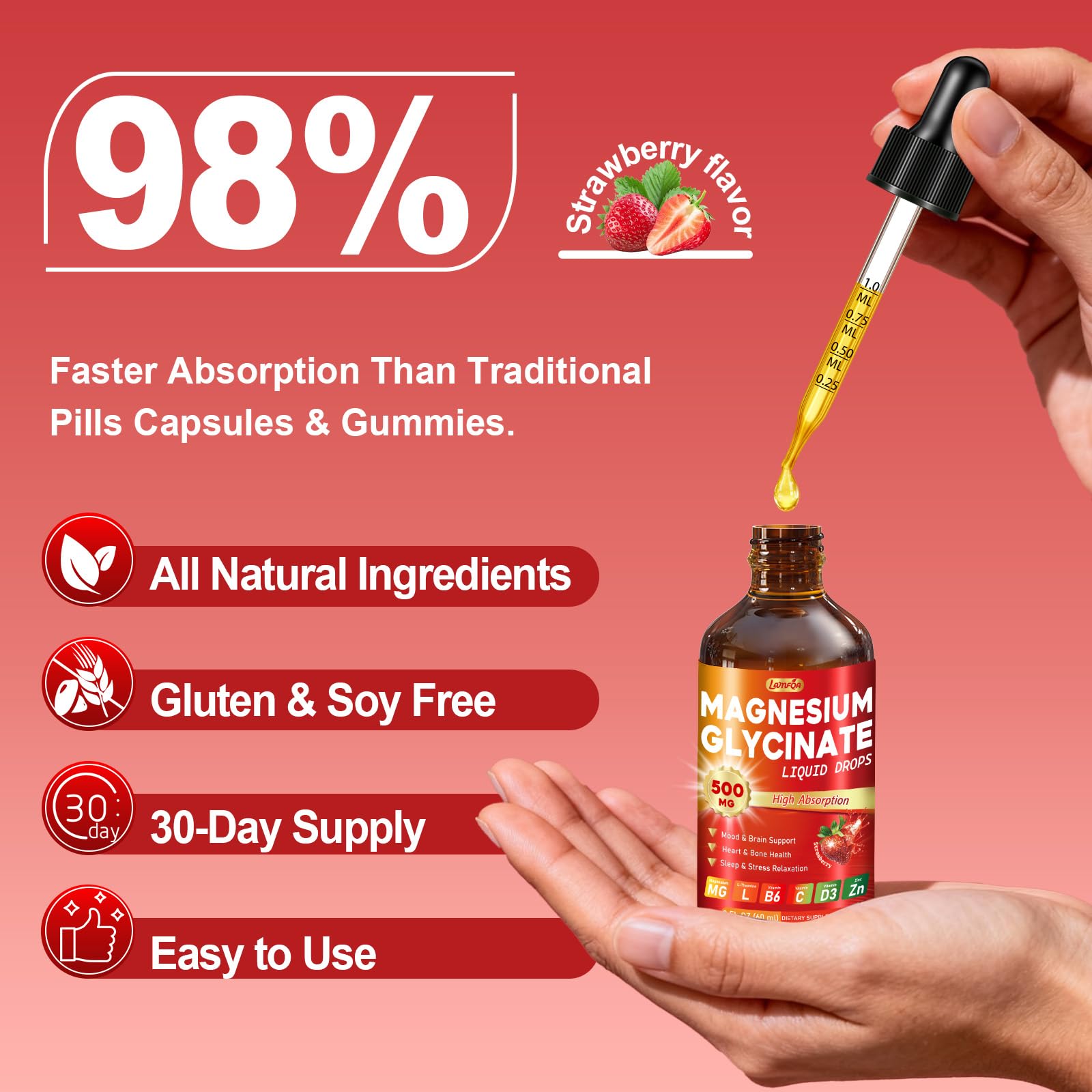 LAMFQA Liquid Magnesium Glycinate 500mg packaging with ingredients list