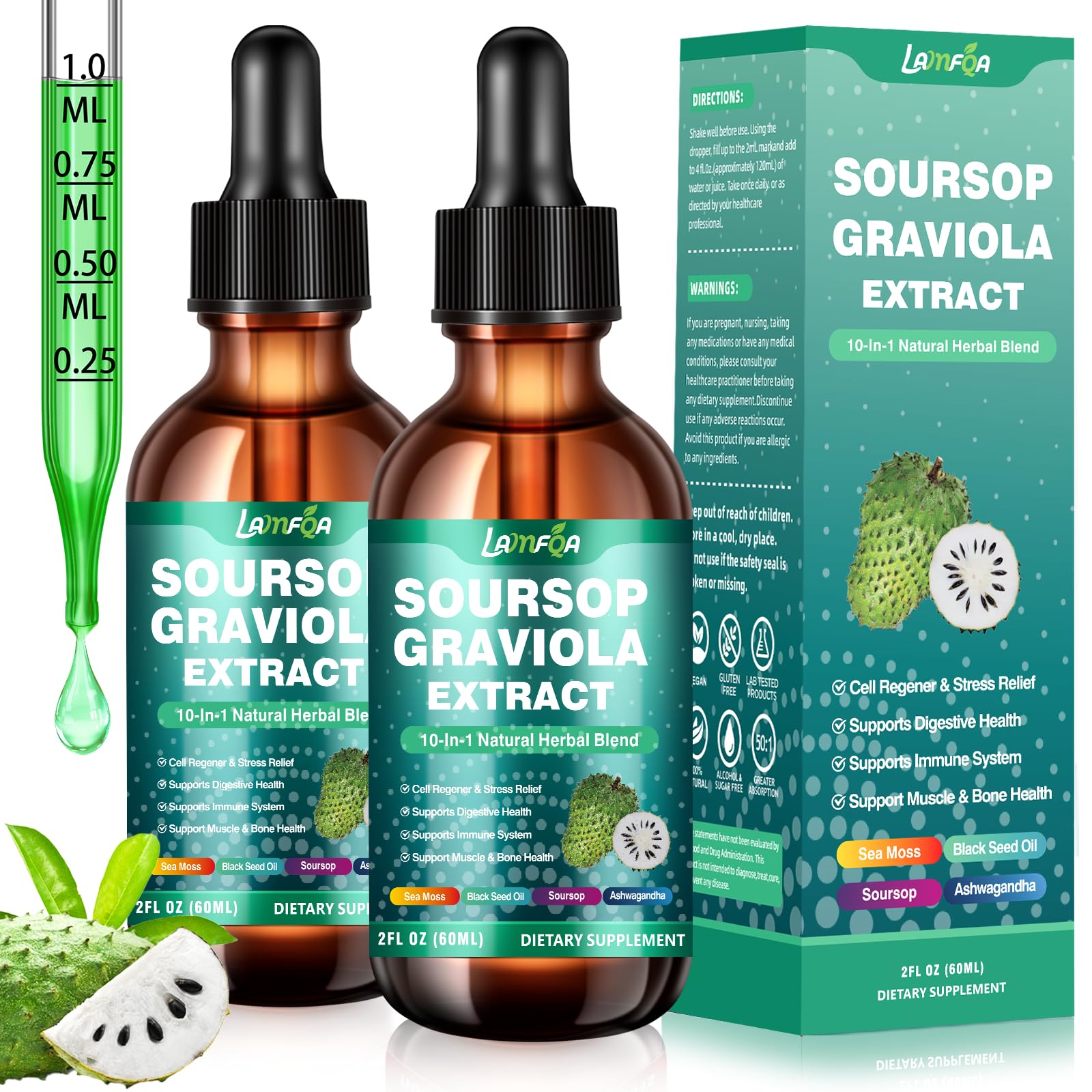 LAMFQA Soursop Graviola Liquid Drops 2 Fl Oz front view
