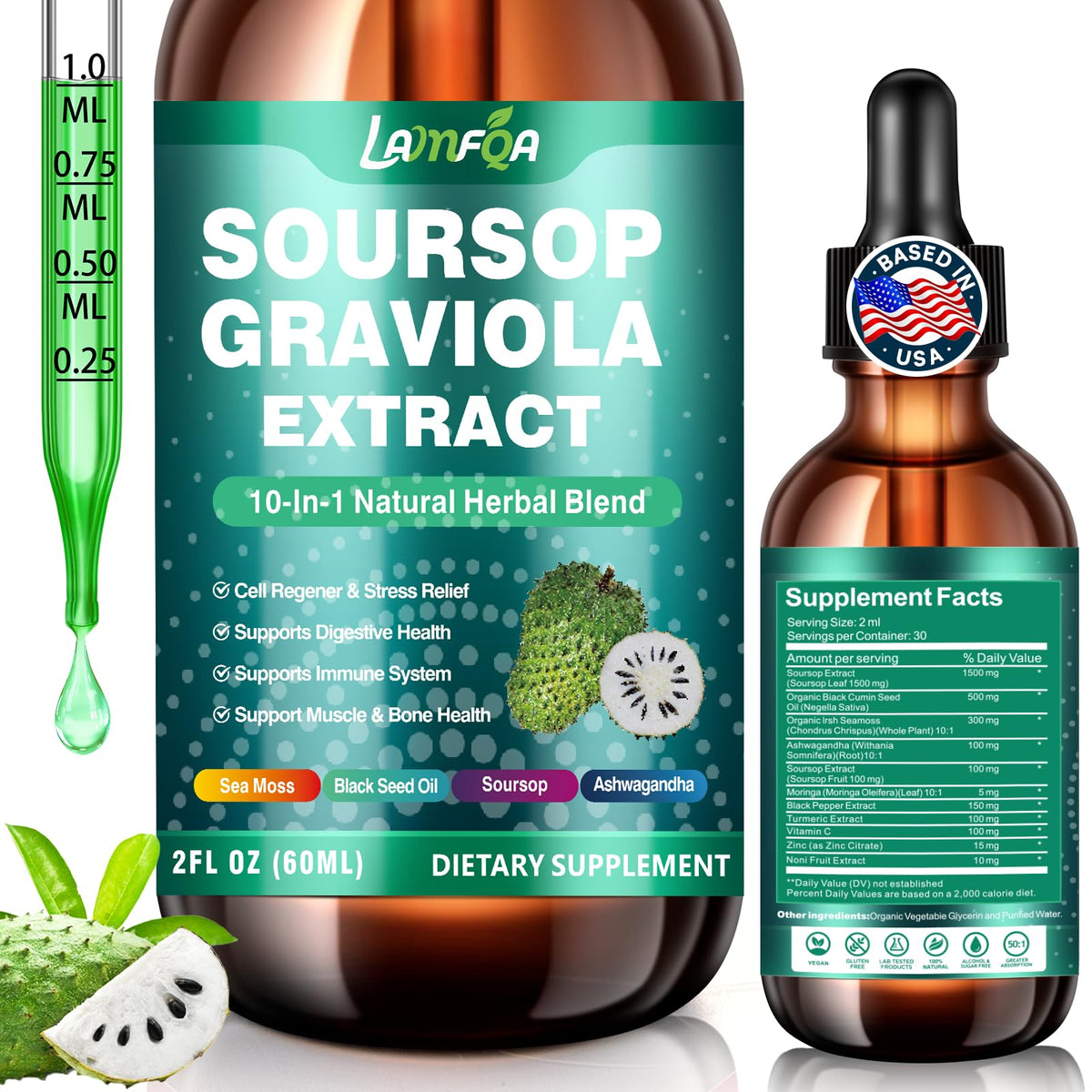 LAMFQA Soursop Graviola Liquid Drops bottle front view