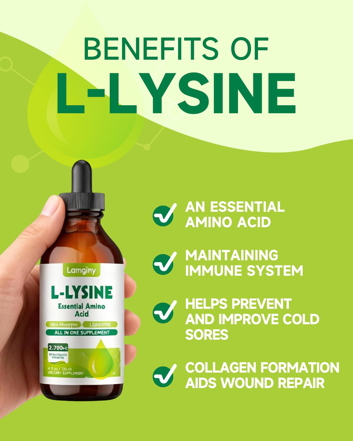 LAMGINY L-Lysine Liquid Drops 1000mg bottle with dropper