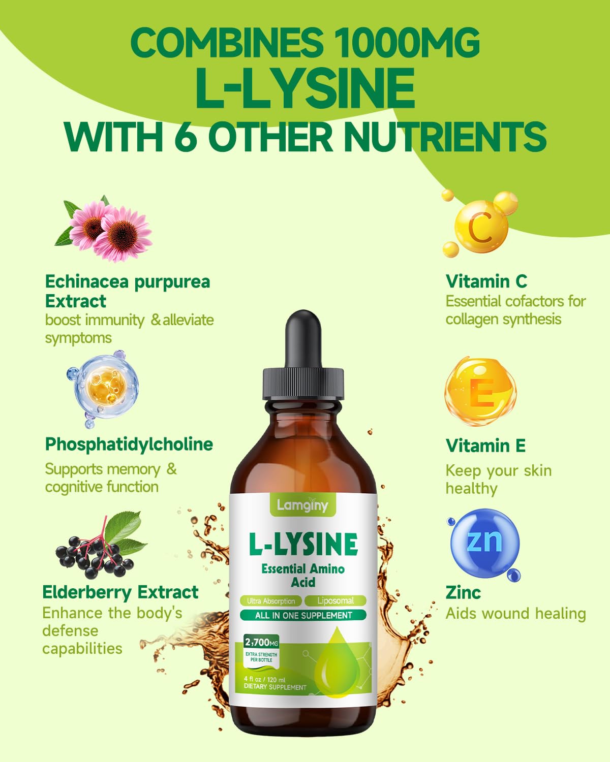 LAMGINY L-Lysine Liquid Drops 1000mg nutrition facts