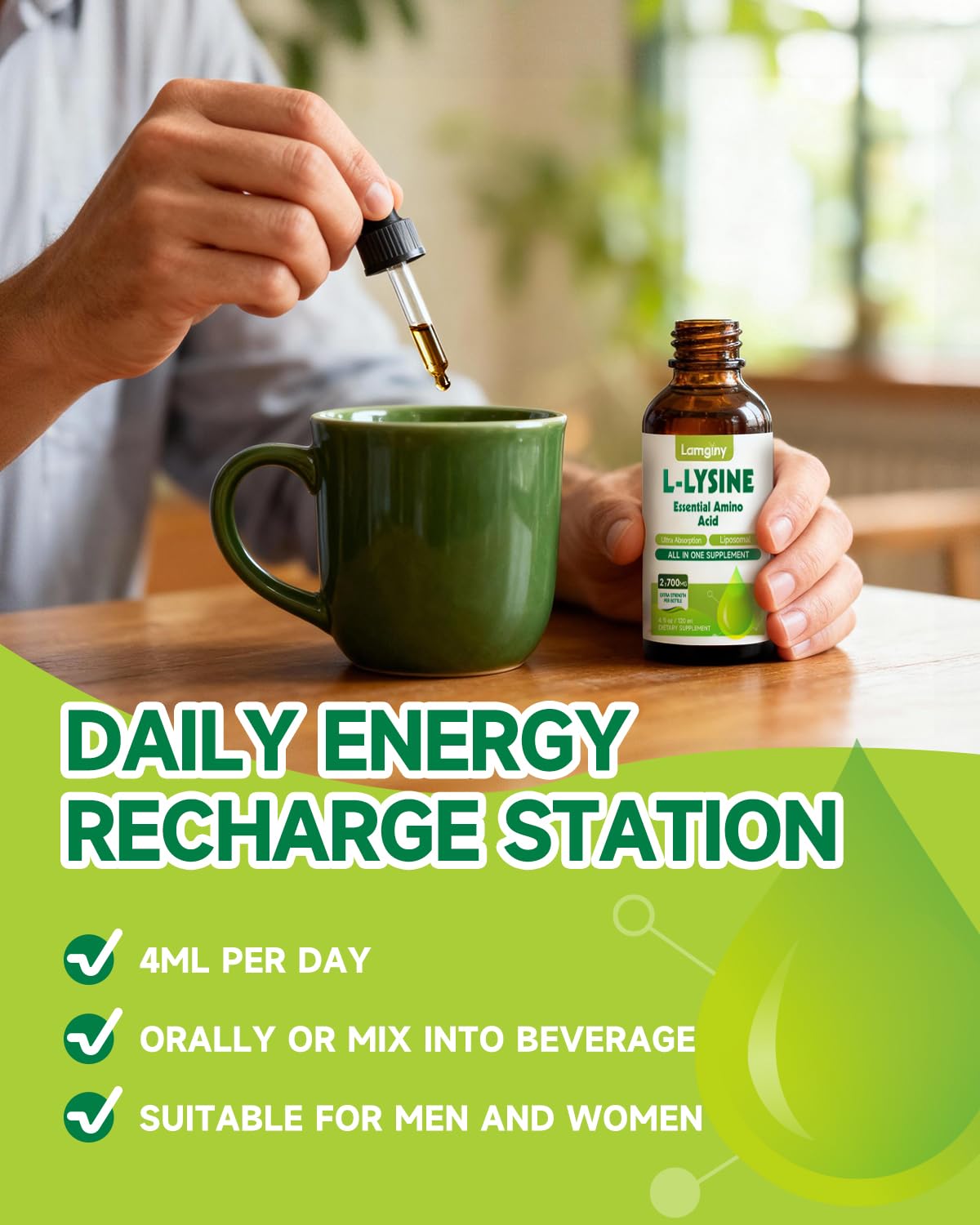 LAMGINY L-Lysine Liquid Drops 1000mg packaging details