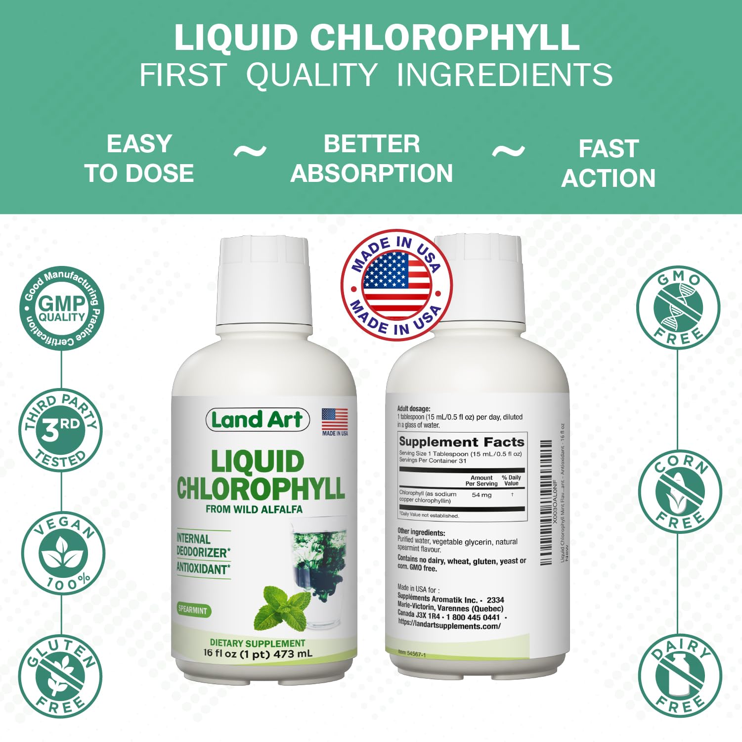Land Art Liquid Chlorophyll 500ml bottle packaging