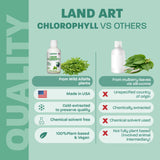 Land Art Liquid Chlorophyll 500ml bottle with a glass of water