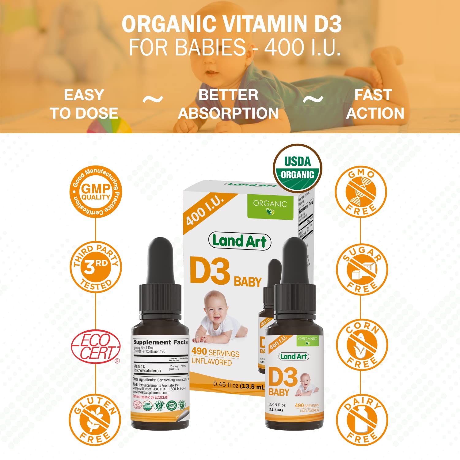 Land Art Vitamin D3 Drops in use with baby