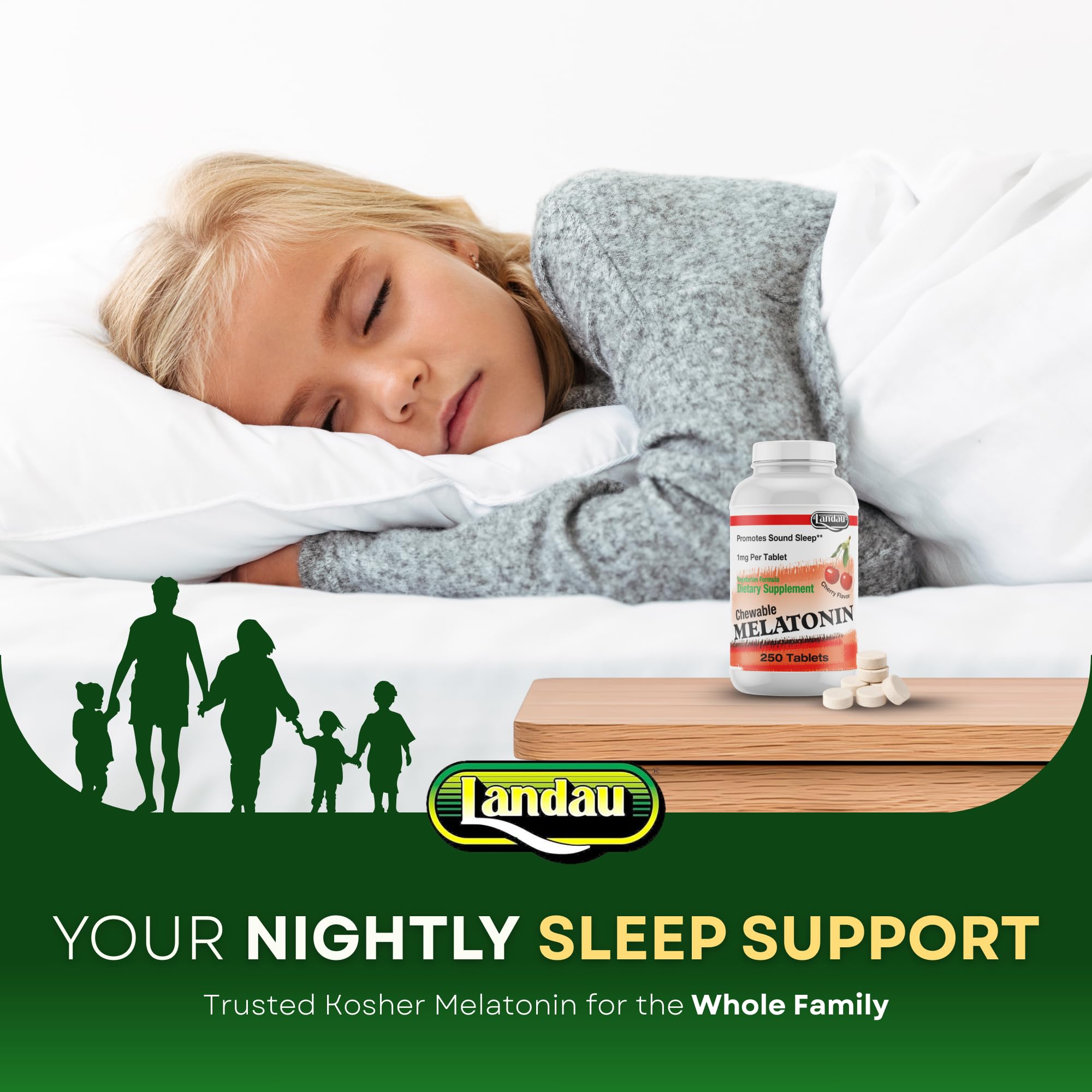 LANDAU Chewable Melatonin 1 mg Tablets in a hand