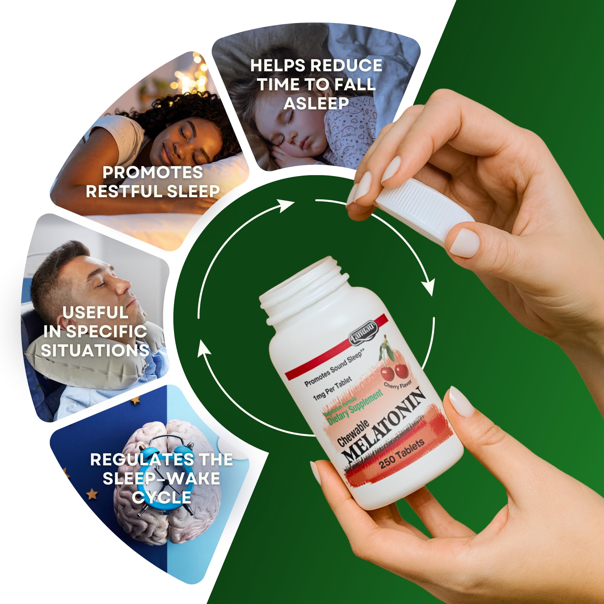 LANDAU Chewable Melatonin 1 mg Tablets on a table