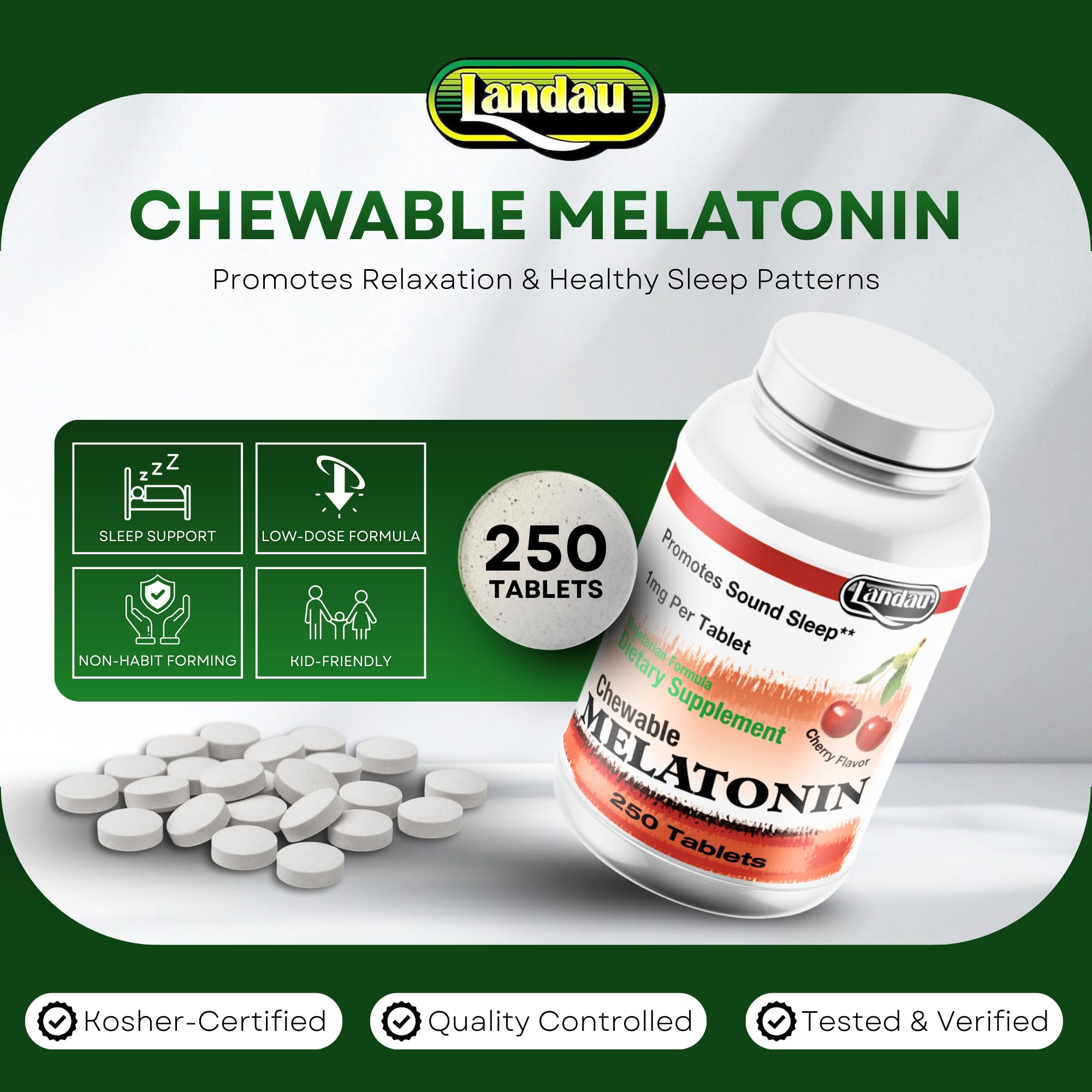 LANDAU Chewable Melatonin 1 mg Tablets packaging