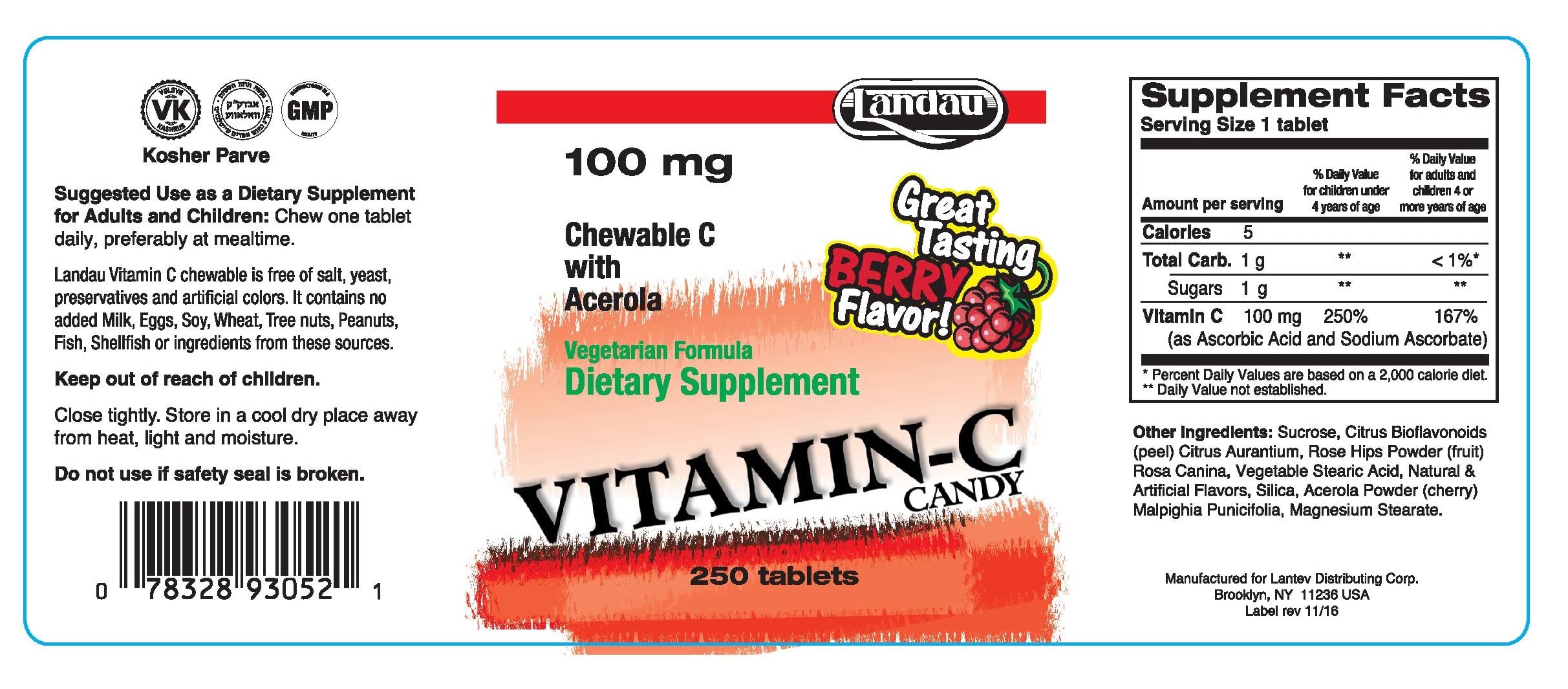 LANDAU Chewable Vitamin C Tablets 100mg Berry Flavour packaging