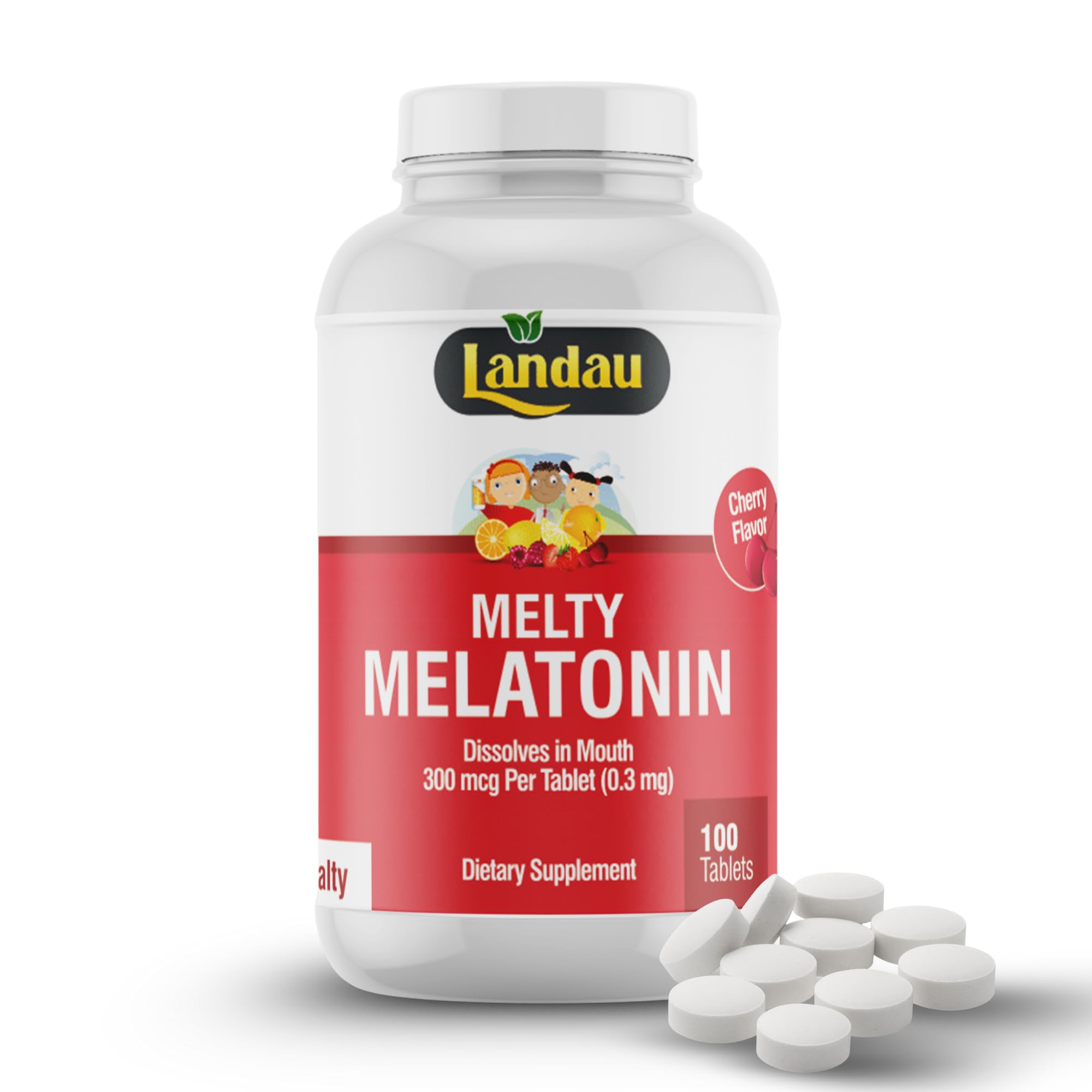 LANDAU Melatonin Tablets 0.3mg cherry flavour front view