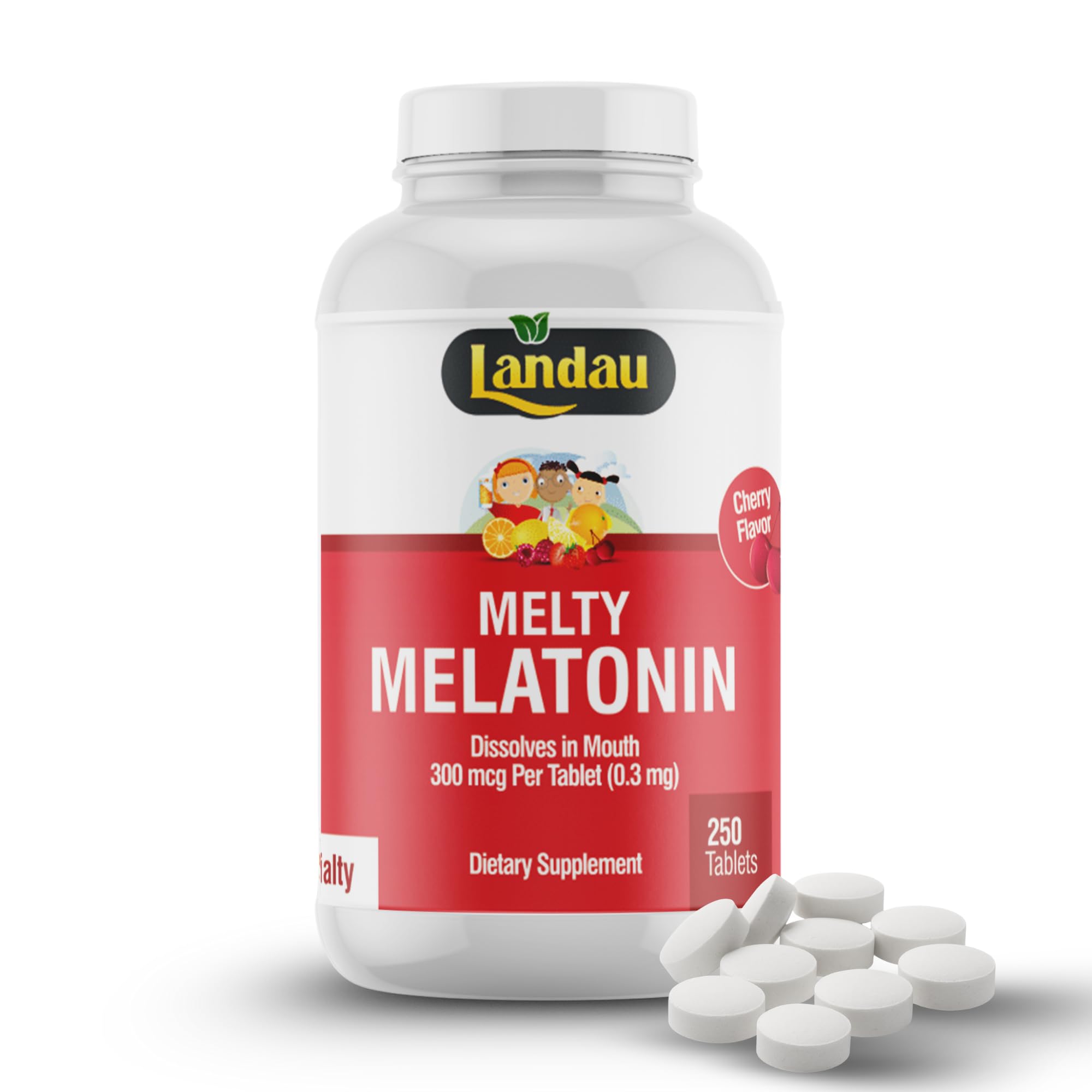 LANDAU Melty Melatonin Fast Dissolve Tablets cherry flavour front view