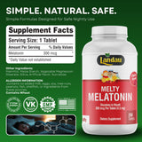 LANDAU Melty Melatonin Fast Dissolve Tablets on a bedside table
