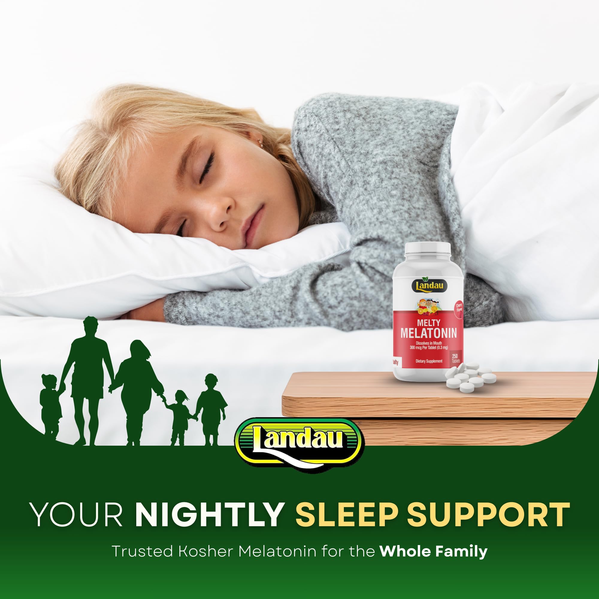 LANDAU Melty Melatonin Fast Dissolve Tablets with a glass of water