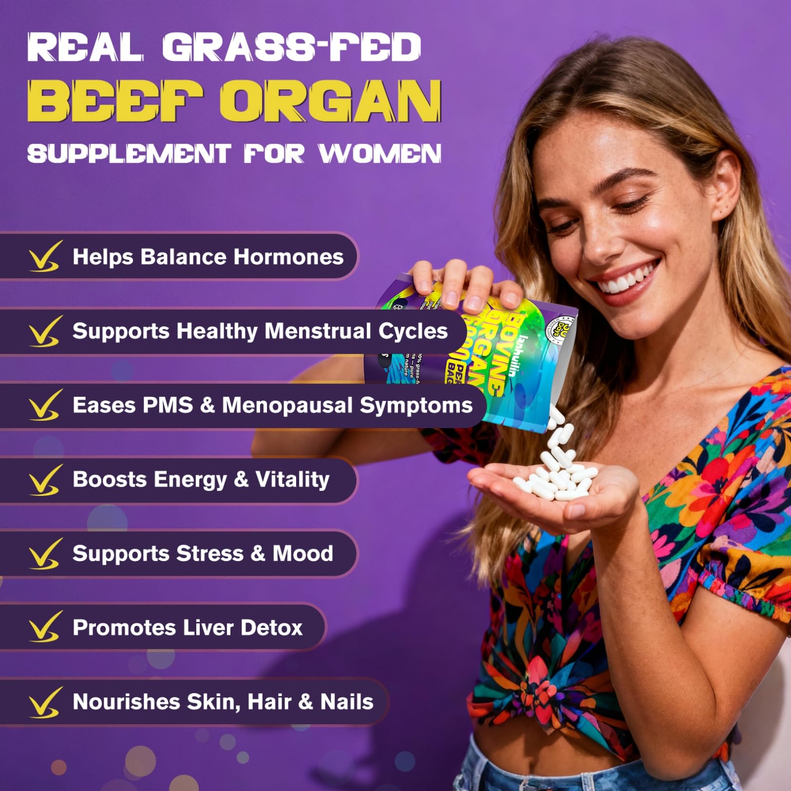 lanhuilin Female-Focused Beef Organ Complex capsules in a hand