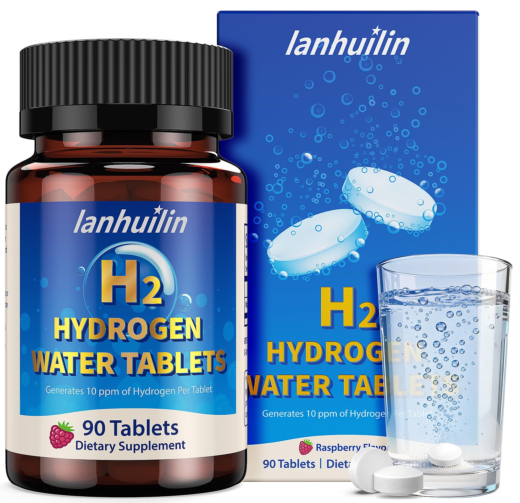 lanhuilin H2 Hydrogen Tablets 90 count bottle front view