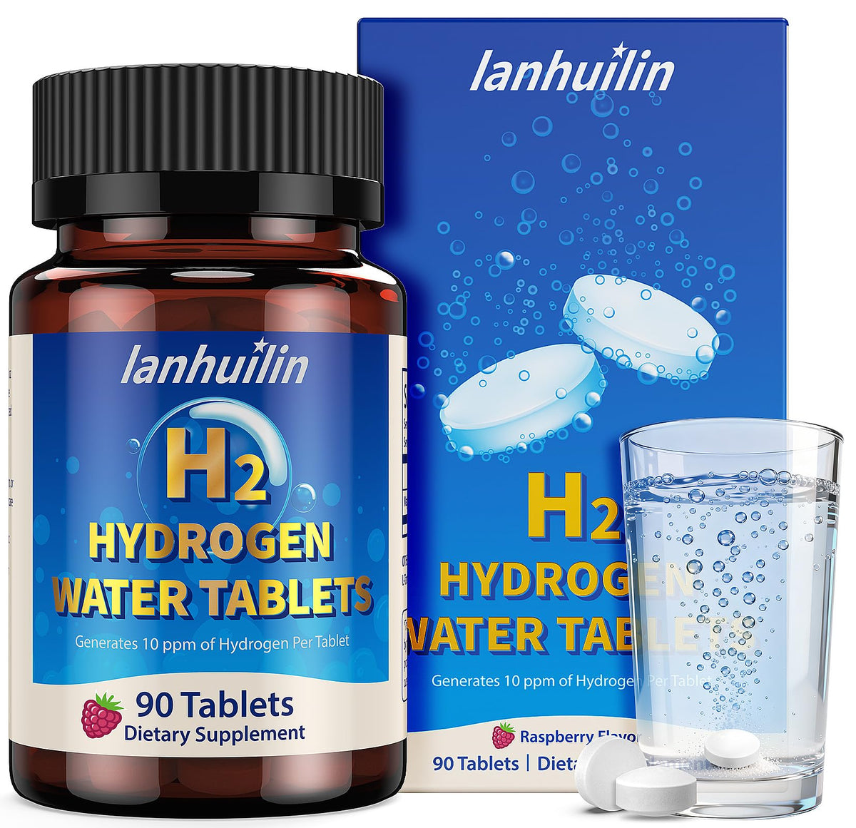 lanhuilin H2 Hydrogen Tablets 90 count bottle front view