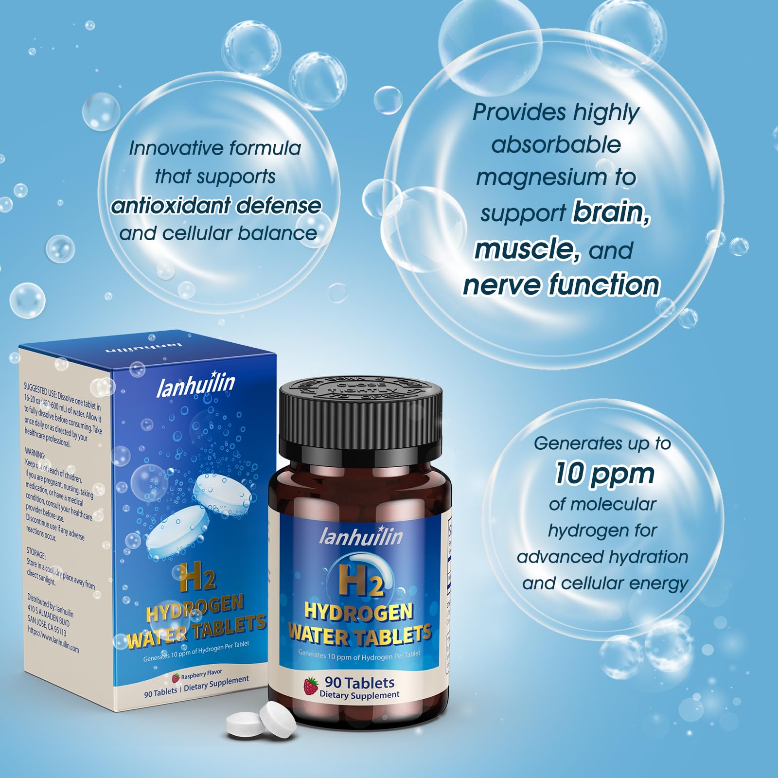 lanhuilin H2 Hydrogen Tablets bottle back view