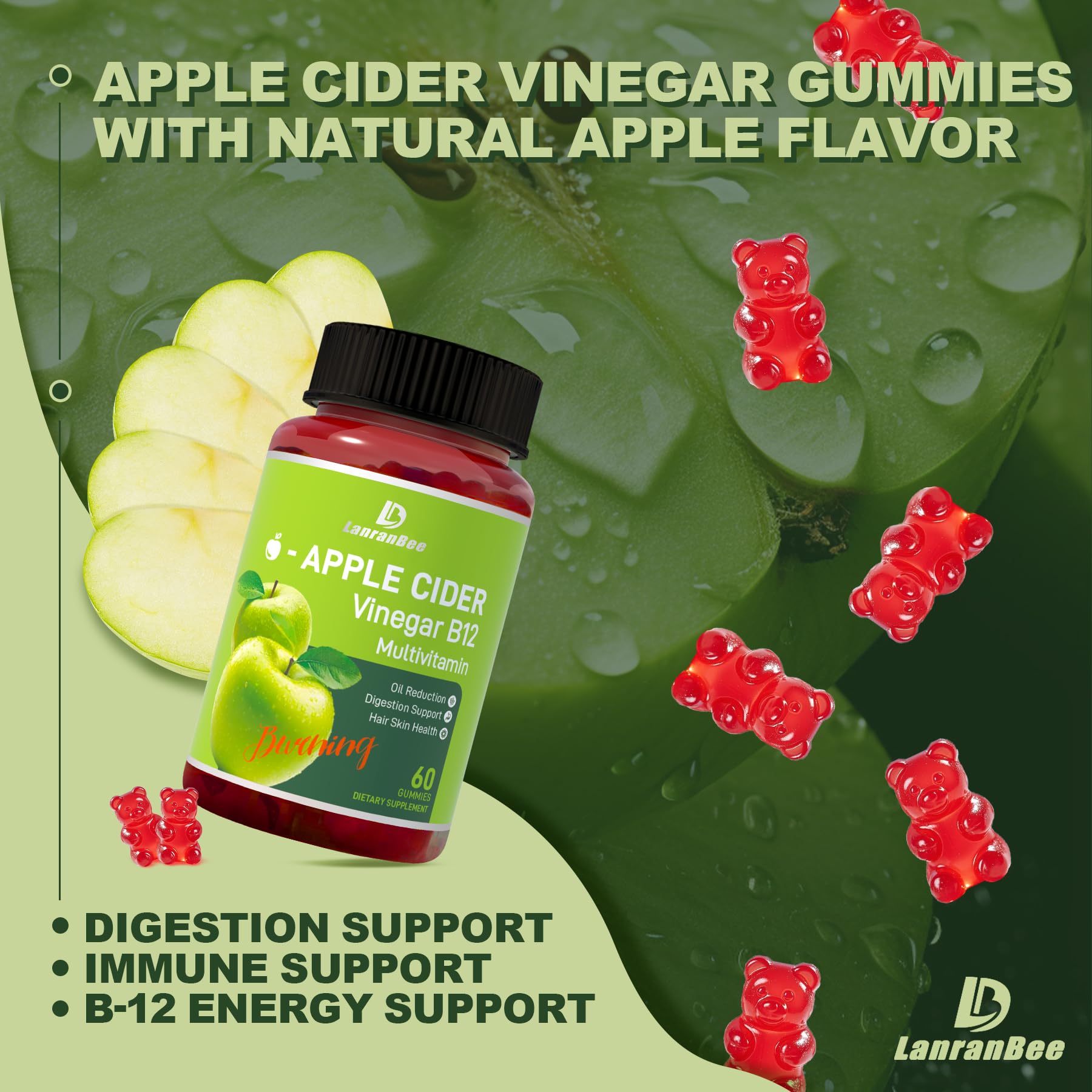 LanranBee Apple Cider Vinegar Gummies back view with ingredient list