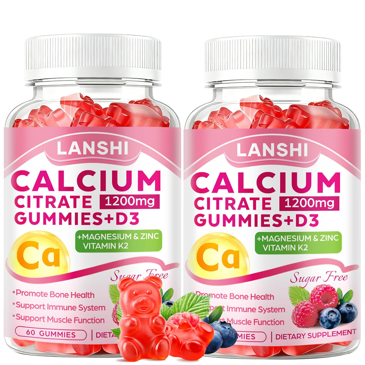 LANSHI Calcium Citrate Gummies 1200mg front view with packaging