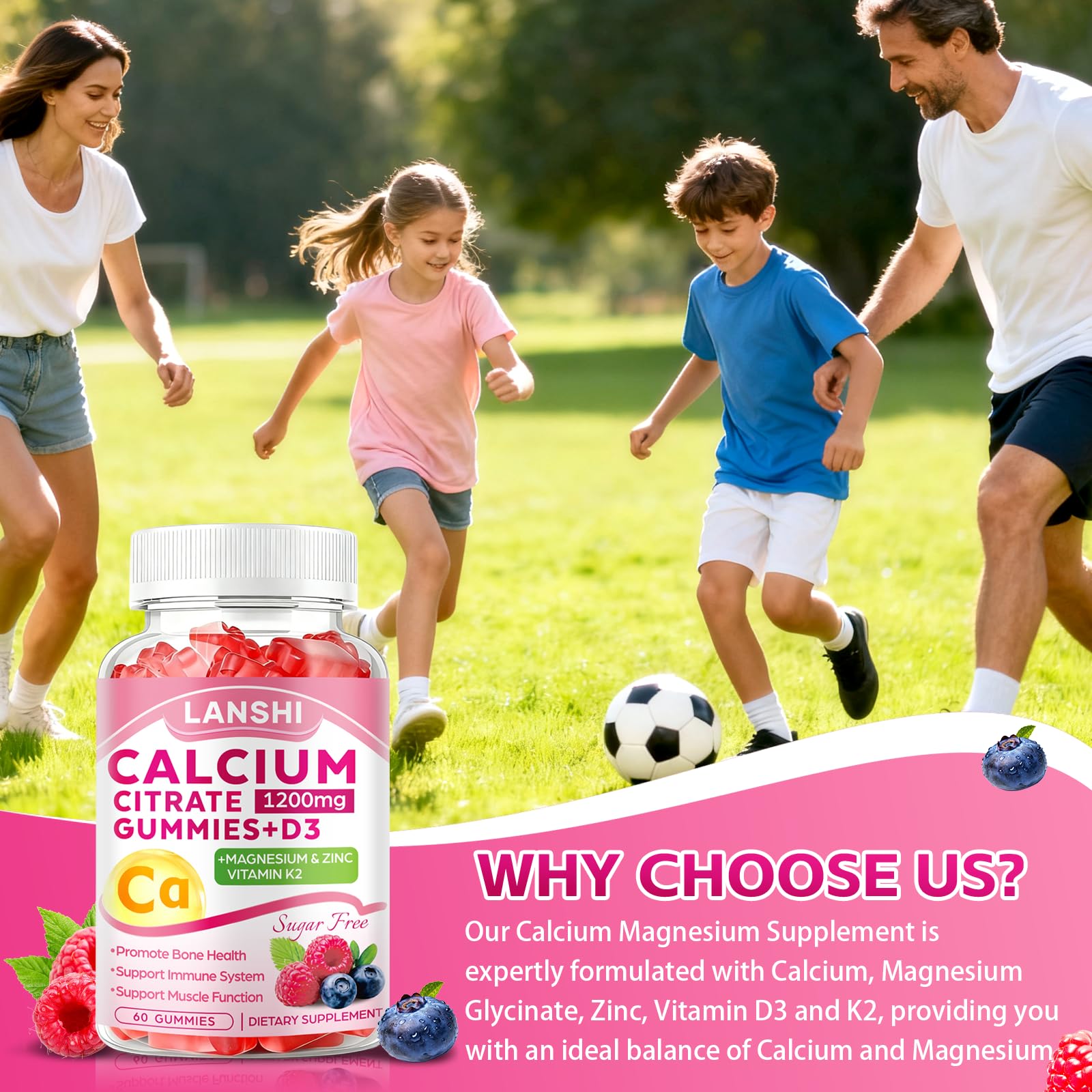 LANSHI Calcium Citrate Gummies 1200mg in a bowl