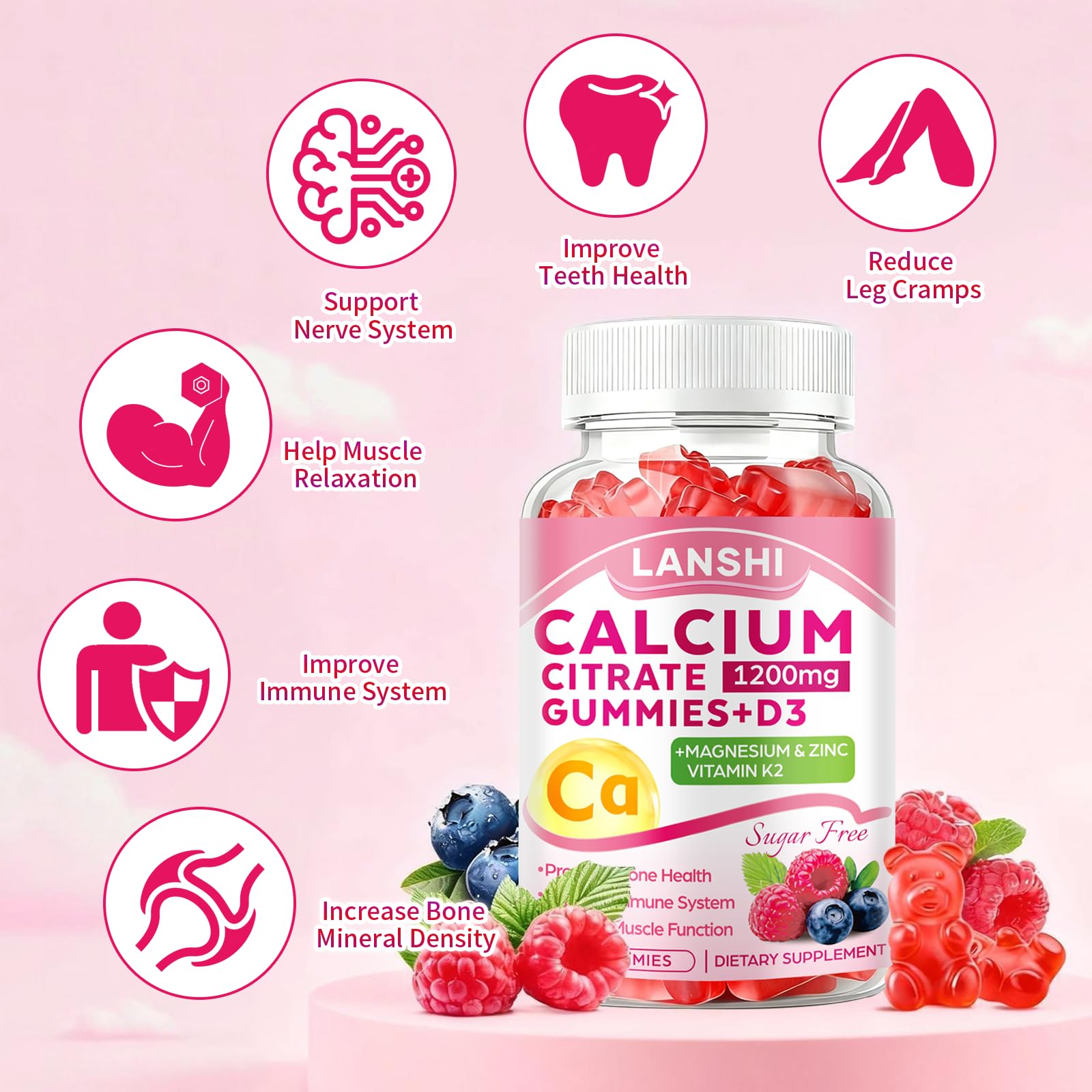 LANSHI Calcium Citrate Gummies 1200mg mixed berry flavour close-up