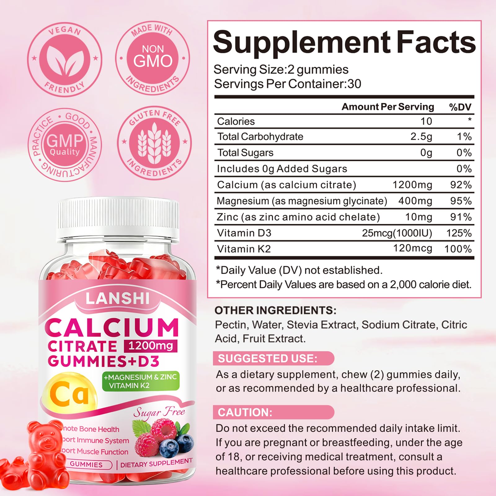 LANSHI Calcium Citrate Gummies 1200mg packaging on a table